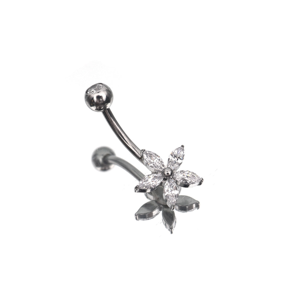 Floral CZ Stainless Steel Navel Ring - Floral CZ Stainless Steel Navel Ring - Default Title by CRUXJEWELRY