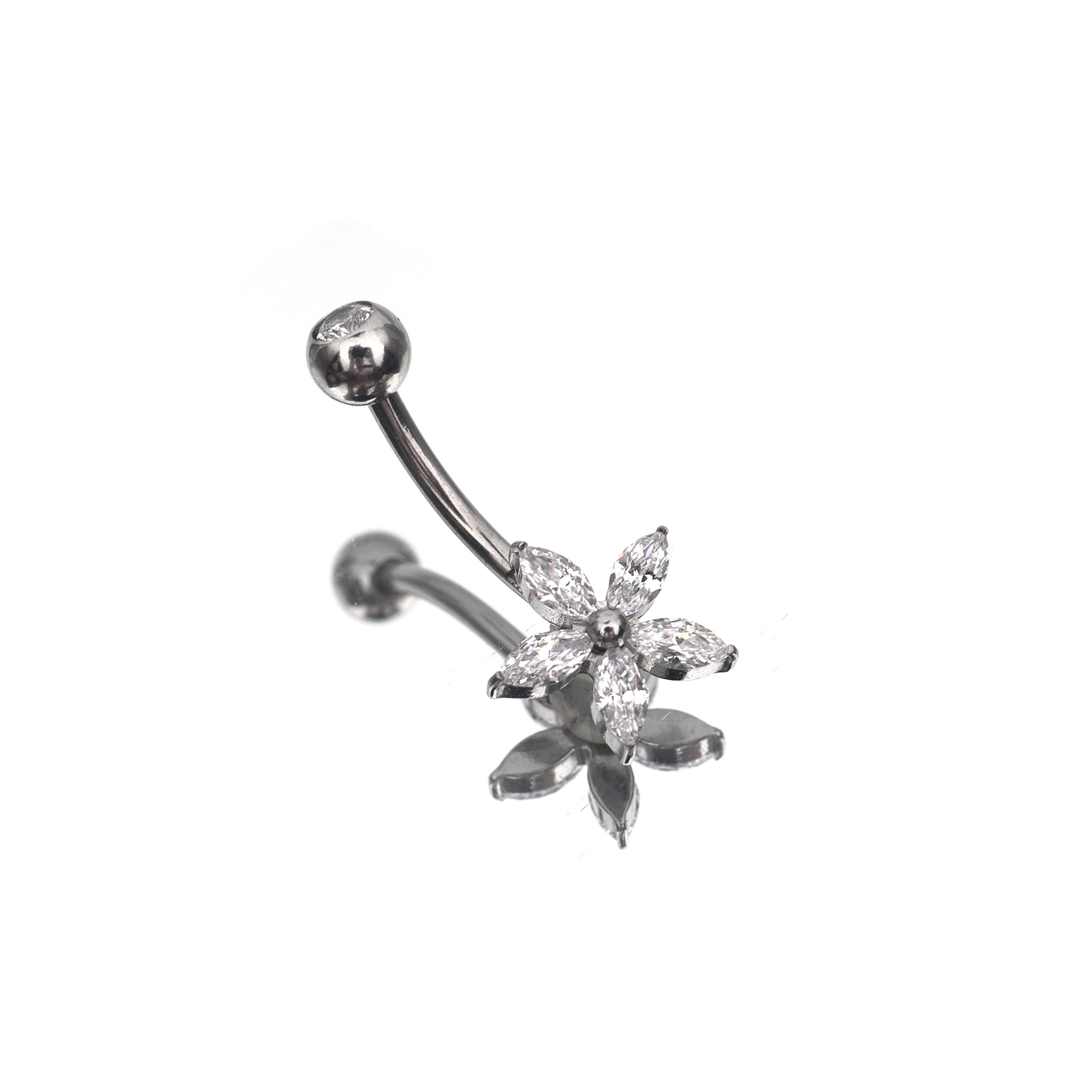 Floral CZ Stainless Steel Navel Ring - Floral CZ Stainless Steel Navel Ring - Default Title by CRUXJEWELRY