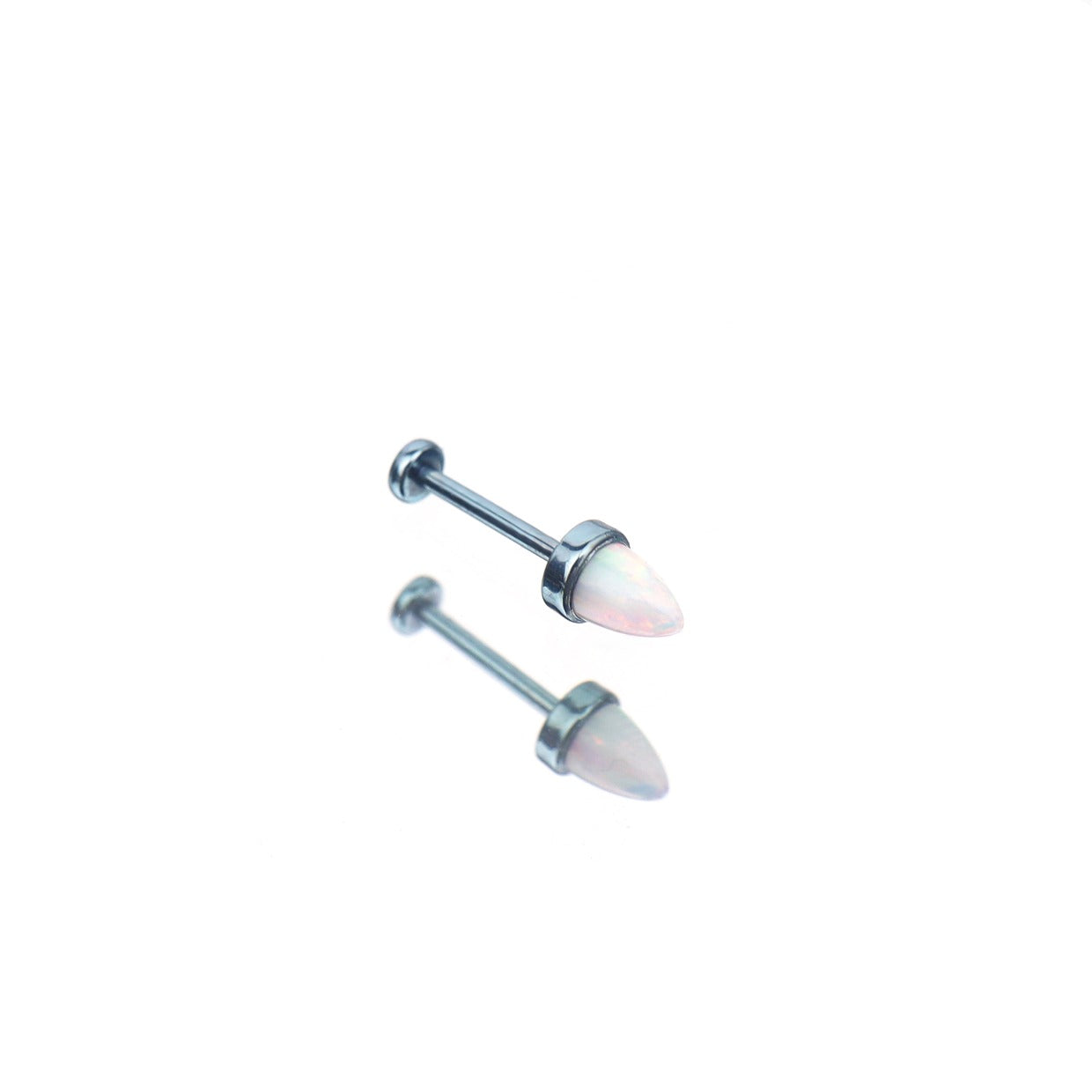 Spike Opal Threadless Titanium Nostril Stud - Spike Opal Threadless Titanium Nostril Stud - White / 6mm by CRUXJEWELRY