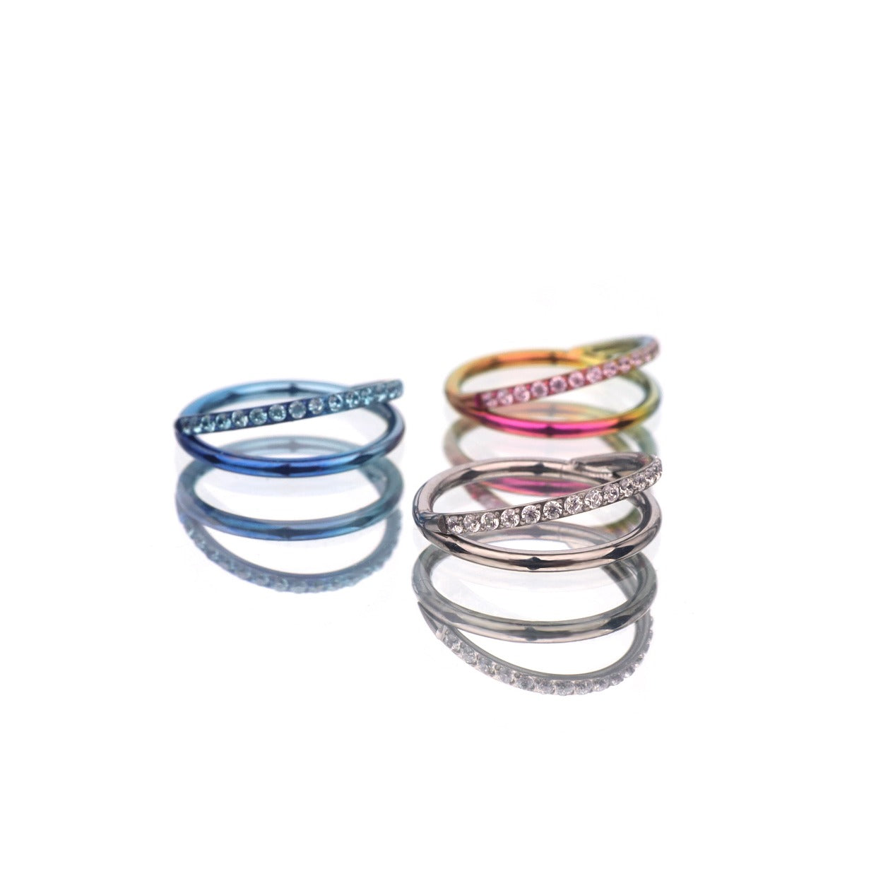 Double Layer CZ Titanium Earrings - Double Layer CZ Titanium Earrings - pinkish-yellow-gradientt / 8mm by CRUXJEWELRY