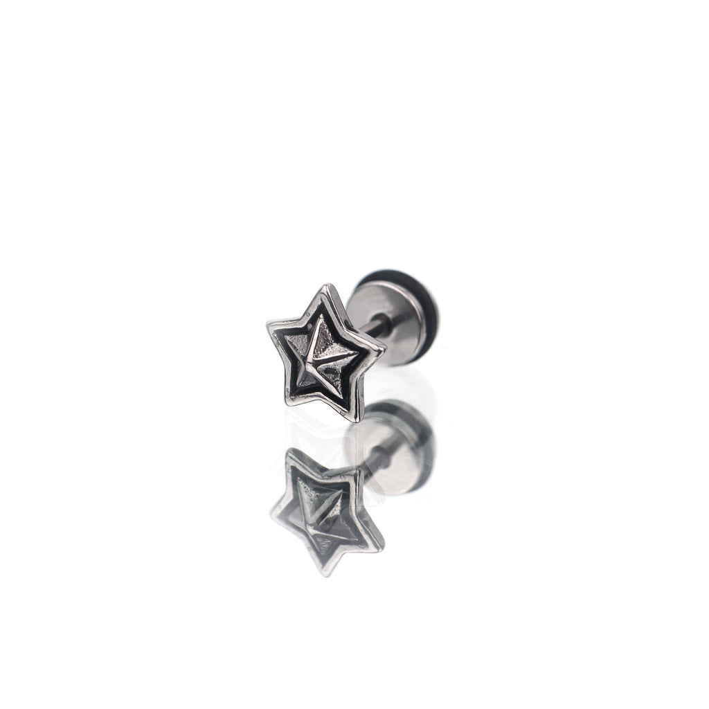 3D Pentagram Externally Threaded Stainless Steel Ear Studs - 3D Pentagram Externally Threaded Stainless Steel Ear Studs - Single by CRUXJEWELRY