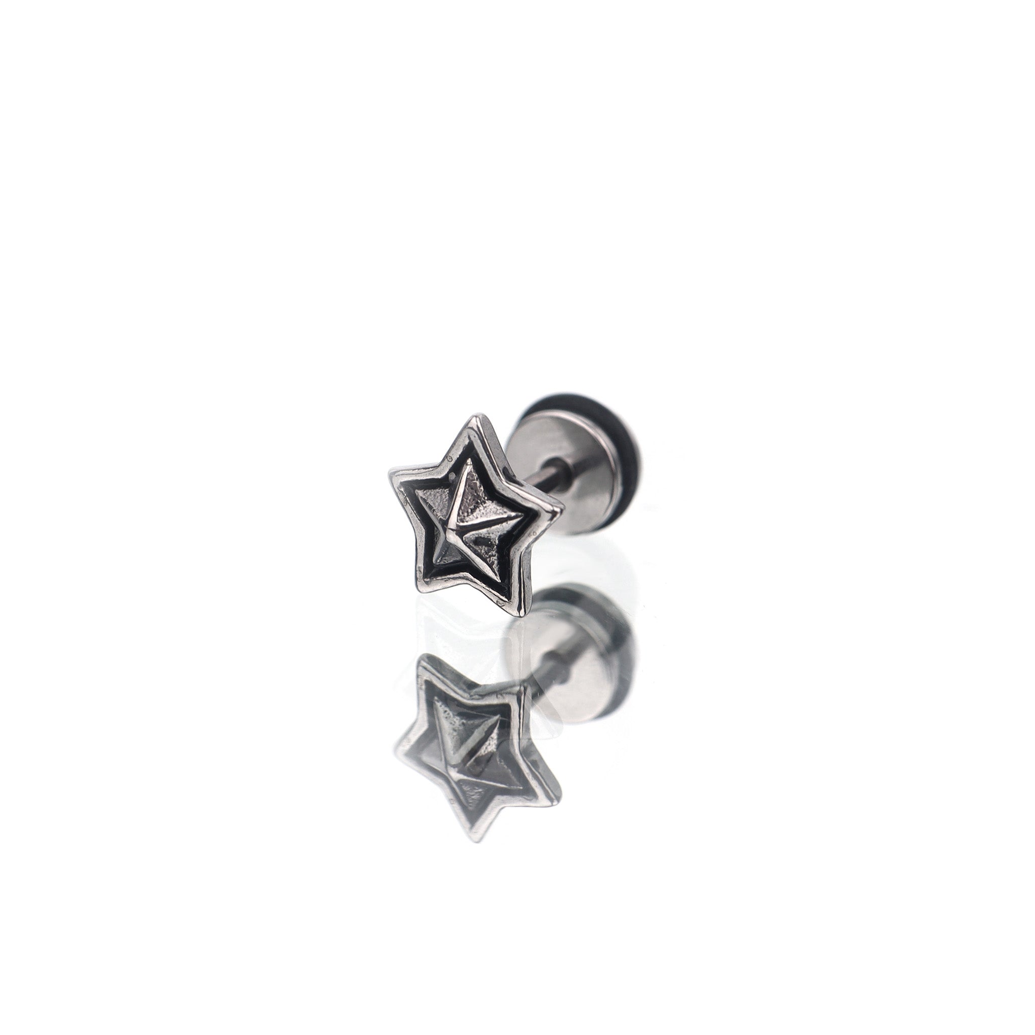3D Pentagram Externally Threaded Stainless Steel Ear Studs - 3D Pentagram Externally Threaded Stainless Steel Ear Studs - Single by CRUXJEWELRY