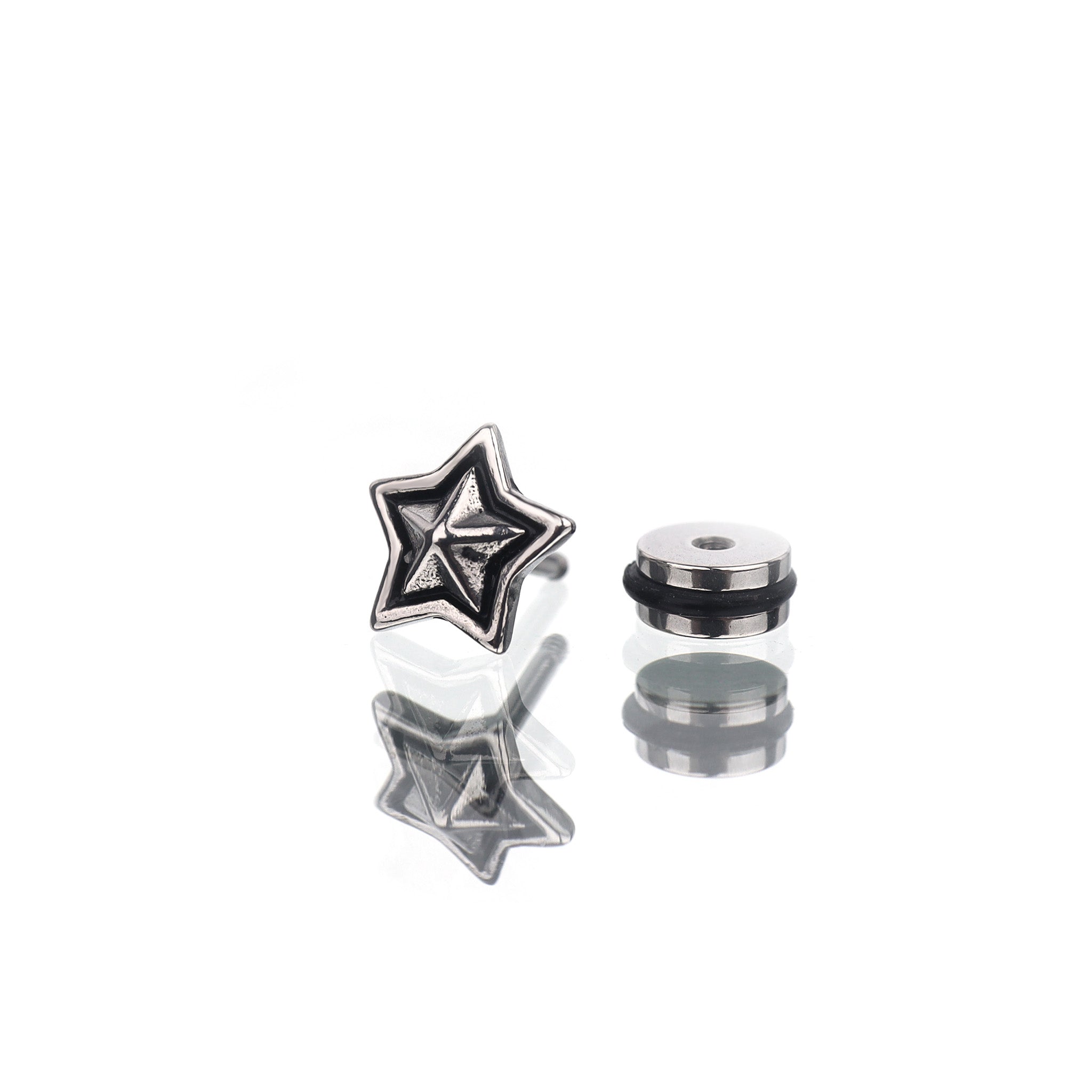 3D Pentagram Externally Threaded Stainless Steel Ear Studs - 3D Pentagram Externally Threaded Stainless Steel Ear Studs - Single by CRUXJEWELRY