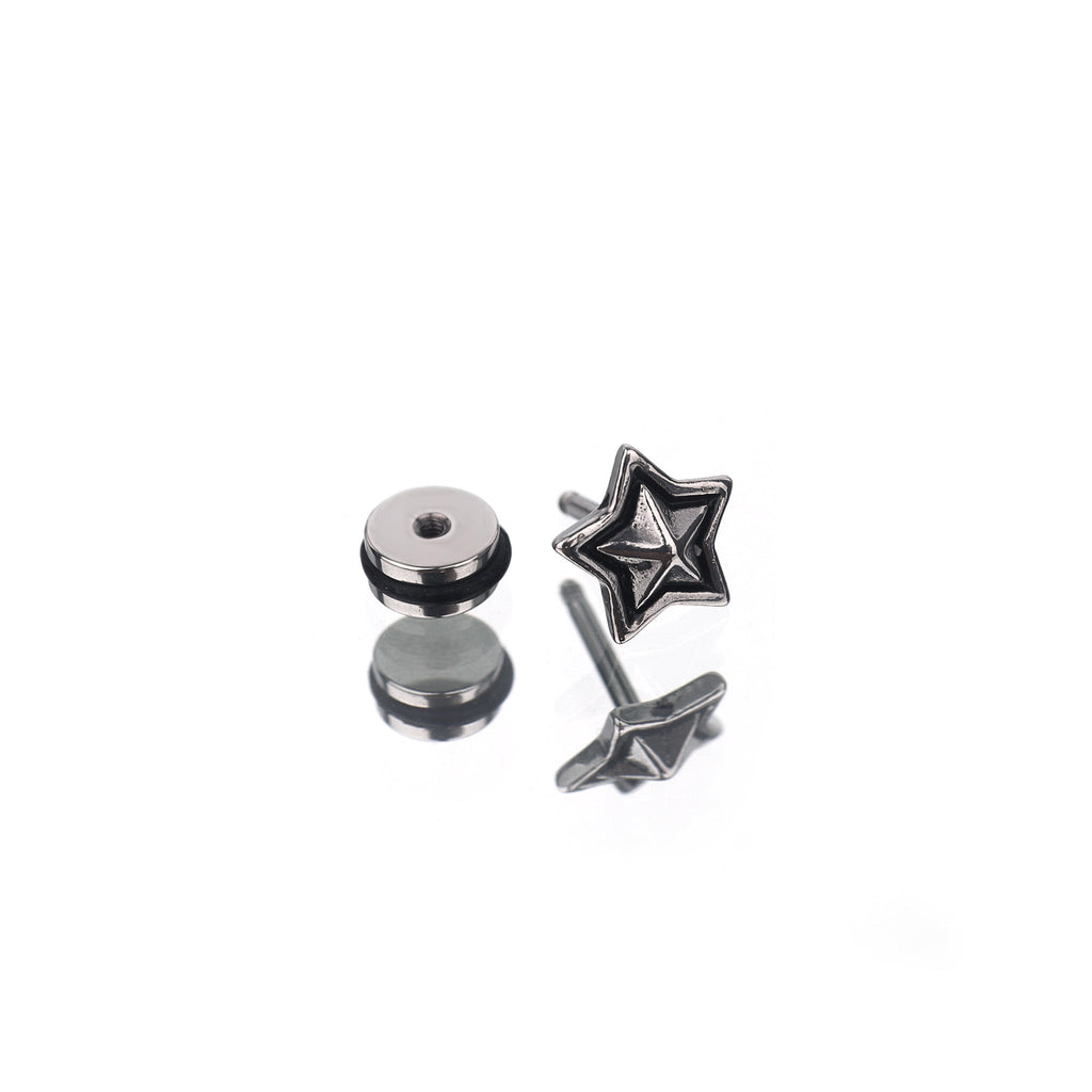 3D Pentagram Externally Threaded Stainless Steel Ear Studs - 3D Pentagram Externally Threaded Stainless Steel Ear Studs - Single by CRUXJEWELRY