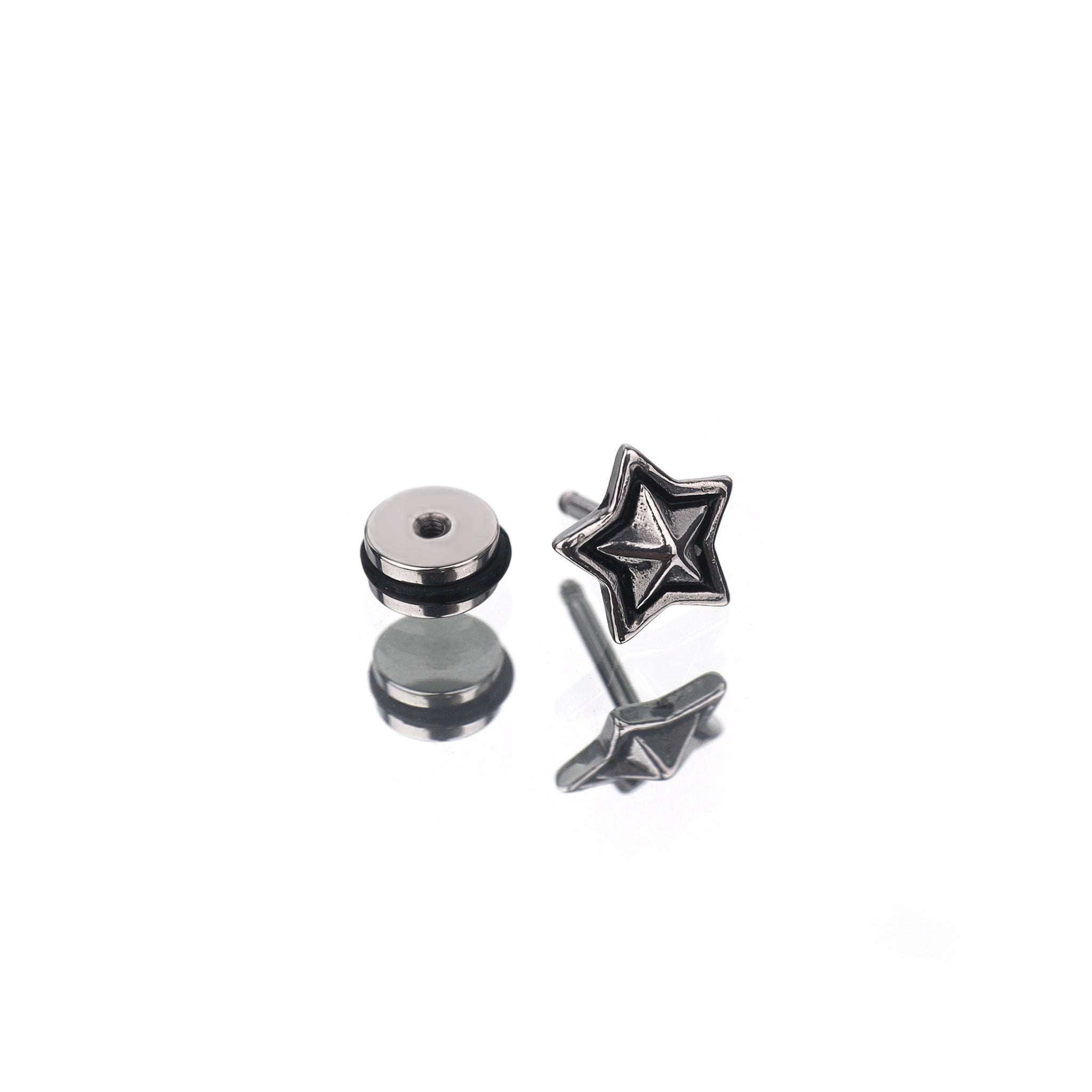 3D Pentagram Externally Threaded Stainless Steel Ear Studs - 3D Pentagram Externally Threaded Stainless Steel Ear Studs - Single by CRUXJEWELRY