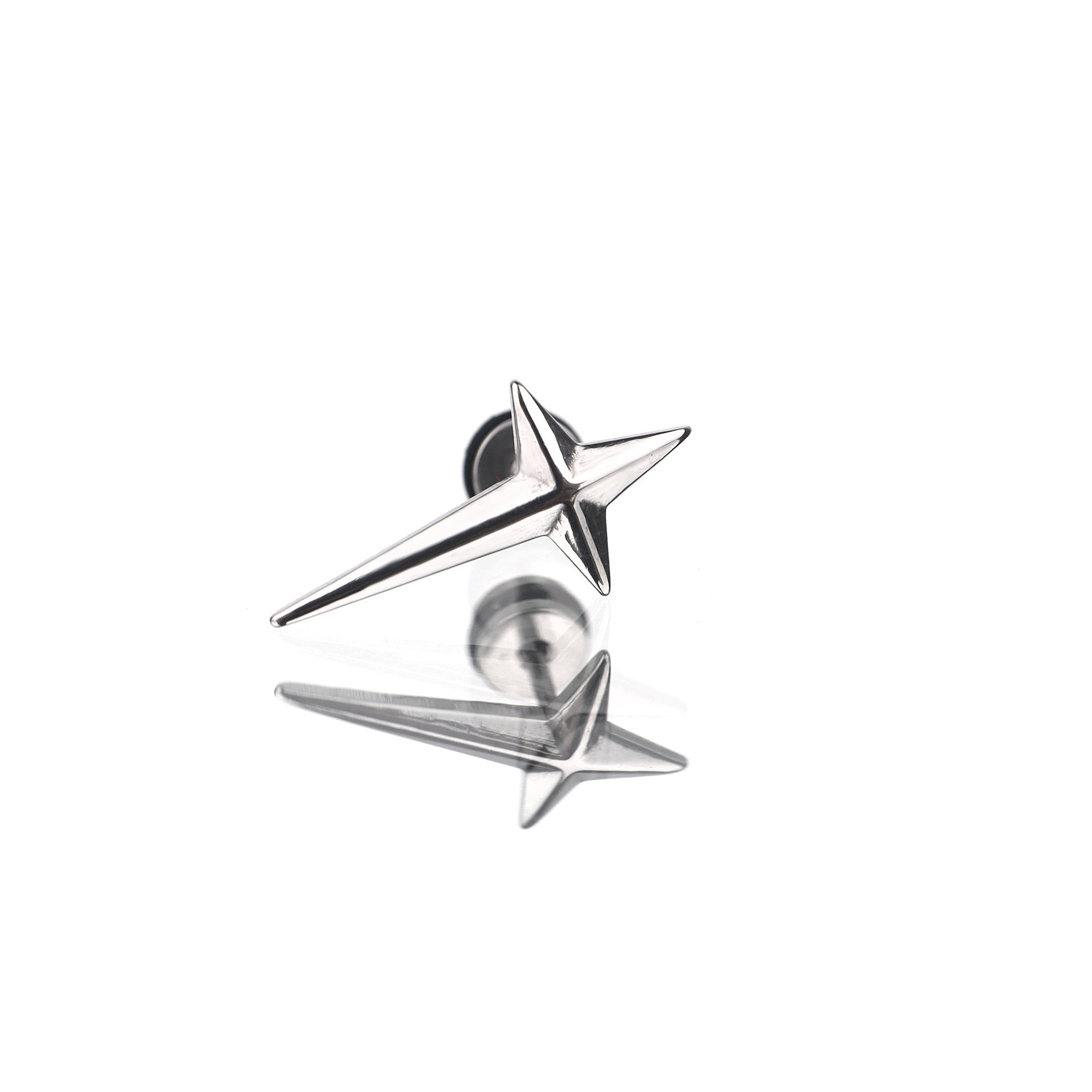 Large Black & White 3D Four-Point Star Externally Threaded Stainless Steel Ear Studs - Large Black & White 3D Four-Point Star Externally Threaded Stainless Steel Ear Studs - White by CRUXJEWELRY