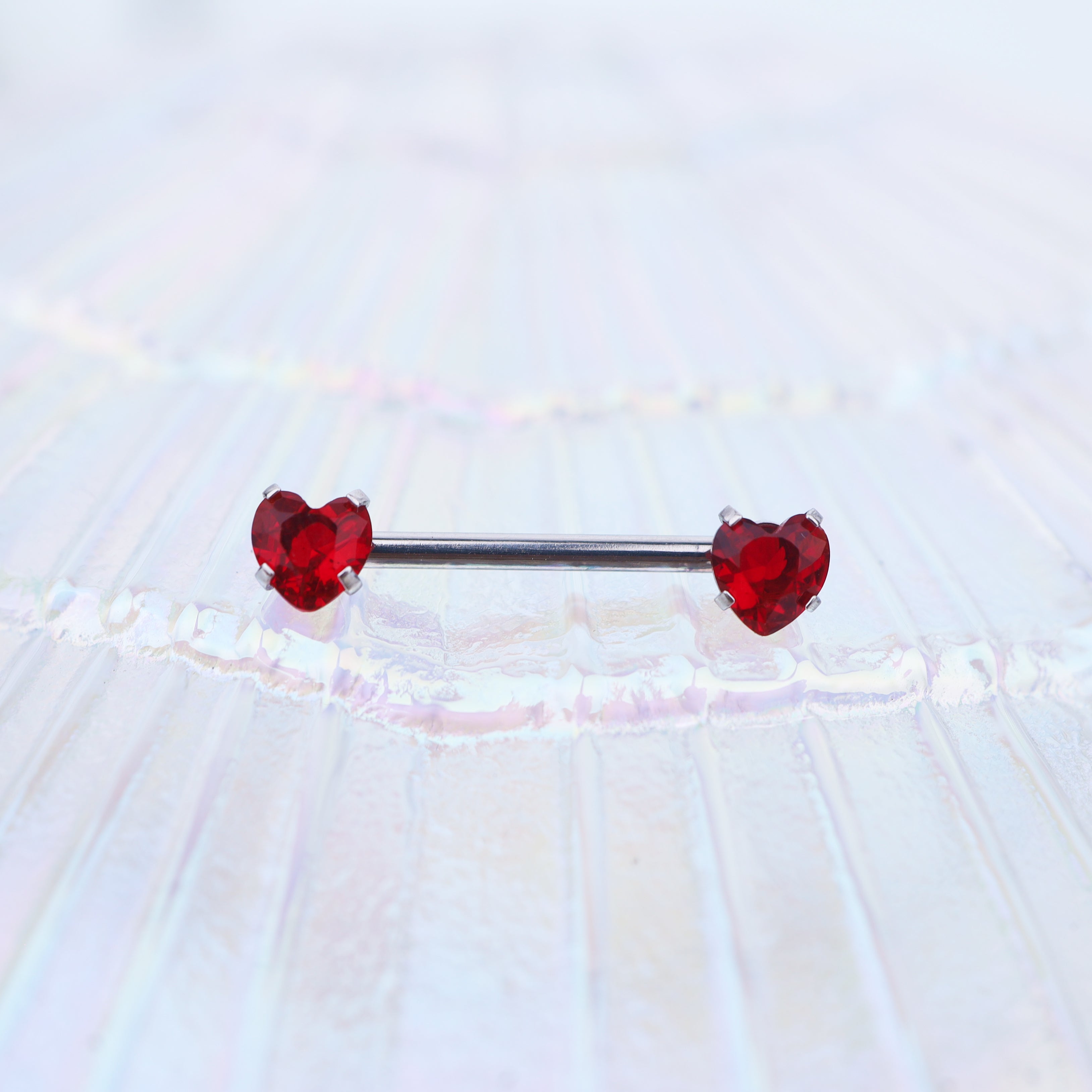 Heart CZ Stainless Steel Nipple Rings - Heart CZ Stainless Steel Nipple Rings - Red / Heart by CRUXJEWELRY