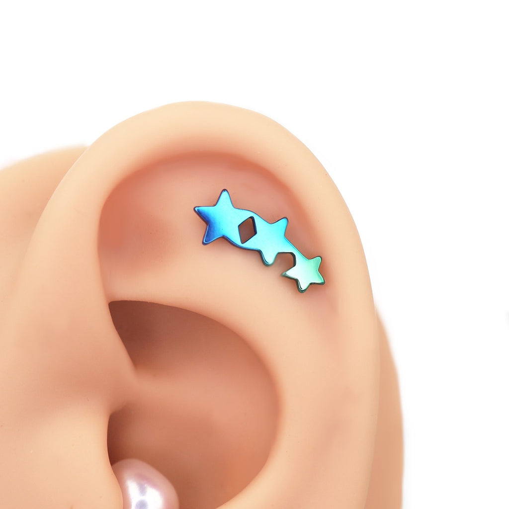 Three-Star Threadless Titanium Nose Stud - Three-Star Threadless Titanium Nose Stud - Blue / 6mm by CRUXJEWELRY
