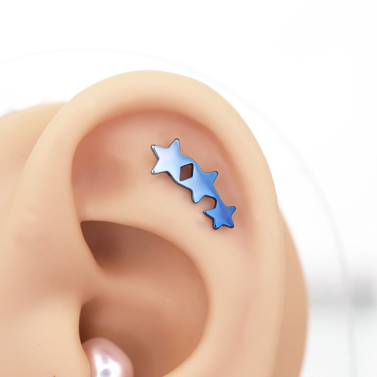 Three-Star Threadless Titanium Nose Stud - Three-Star Threadless Titanium Nose Stud - Blue / 6mm by CRUXJEWELRY