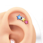 Three-Star Threadless Titanium Nose Stud - Three-Star Threadless Titanium Nose Stud - Blue / 6mm by CRUXJEWELRY