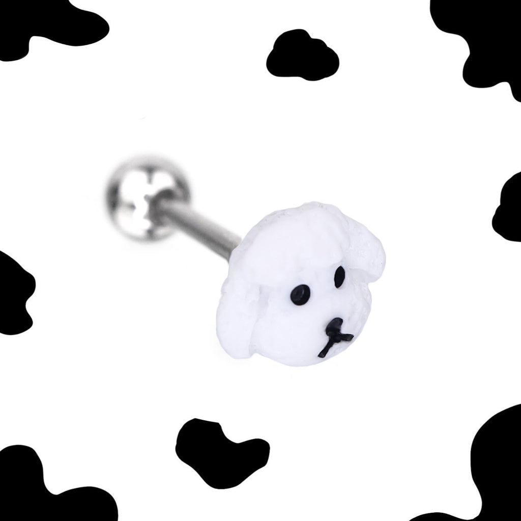 Paws & Purrs - Resin White Puppy Stainless Steel Ear Studs - Paws & Purrs - Resin White Puppy Stainless Steel Ear Studs - white-jade / 0.8mm/20G by CRUXJEWELRY