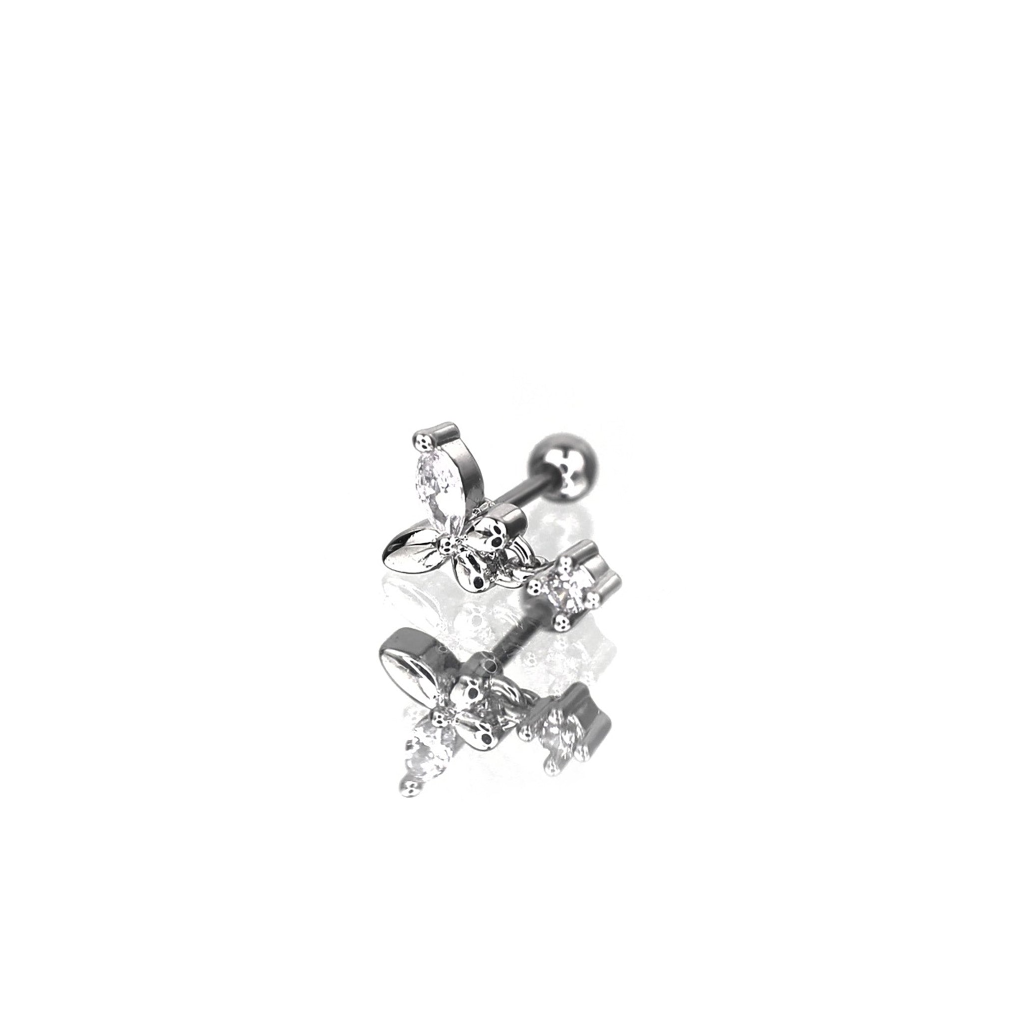 Butterfly Dangle CZ Stainless Steel Ear Studs - Butterfly Dangle CZ Stainless Steel Ear Studs - Single / 6mm by CRUXJEWELRY