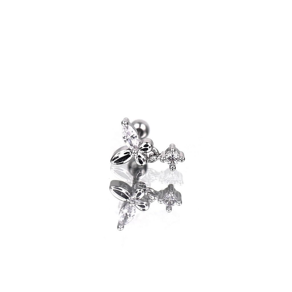 Butterfly Dangle CZ Stainless Steel Ear Studs - Butterfly Dangle CZ Stainless Steel Ear Studs - Single / 6mm by CRUXJEWELRY