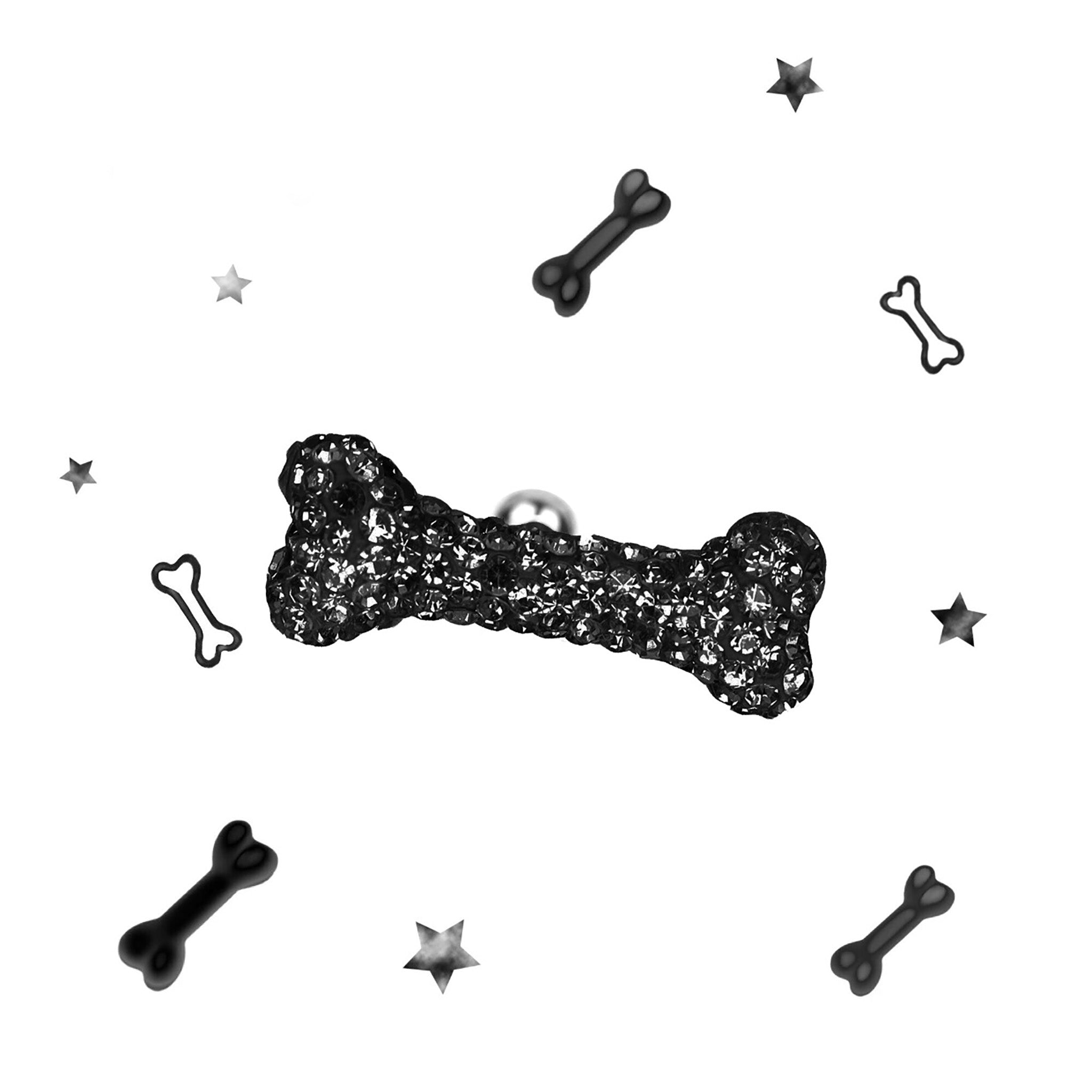 Paws & Purrs - Large Puppy's Bone Full Crystal Stainless Steel Ear Studs - Paws & Purrs - Large Puppy's Bone Full Crystal Stainless Steel Ear Studs - Black / 0.8mm/20G by CRUXJEWELRY