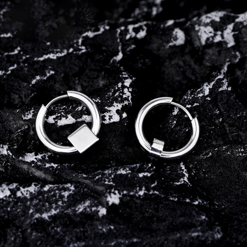 Inset Pendant Stainless Steel Earrings - Inset Pendant Stainless Steel Earrings - Square by CRUXJEWELRY
