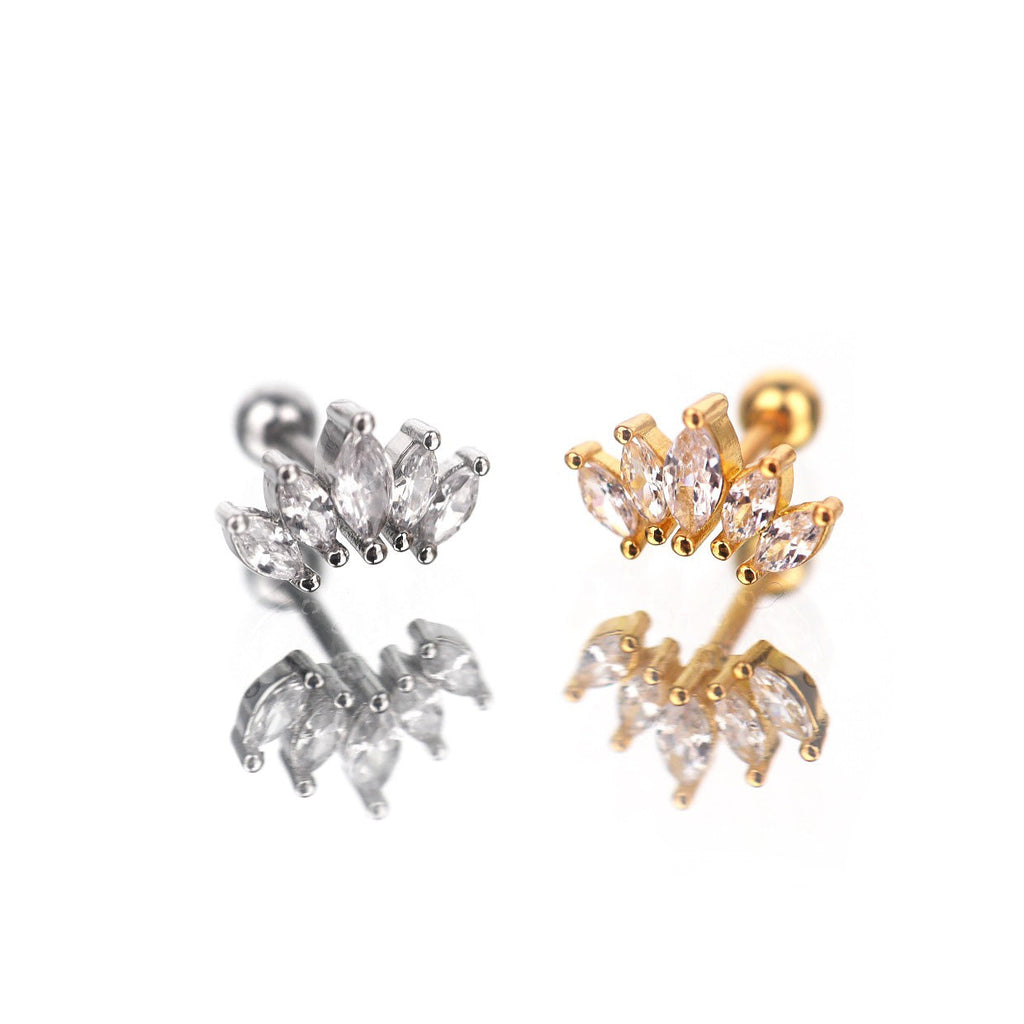 Fan Diamond-Cut CZ Stainless Steel Ear Studs - Fan Diamond-Cut CZ Stainless Steel Ear Studs - Set by CRUXJEWELRY