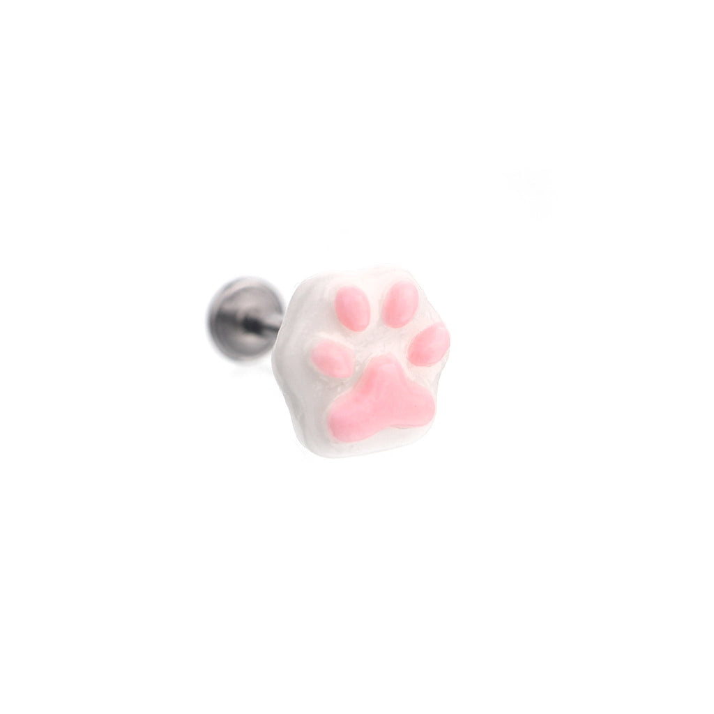 Paws & Purrs -Cute Kitten Claw Resin Flat-Back Tongue/Ear/Lip Stud - Paws & Purrs -Cute Kitten Claw Resin Flat-Back Tongue/Ear/Lip Stud - White-Pink / 6mm by CRUXJEWELRY