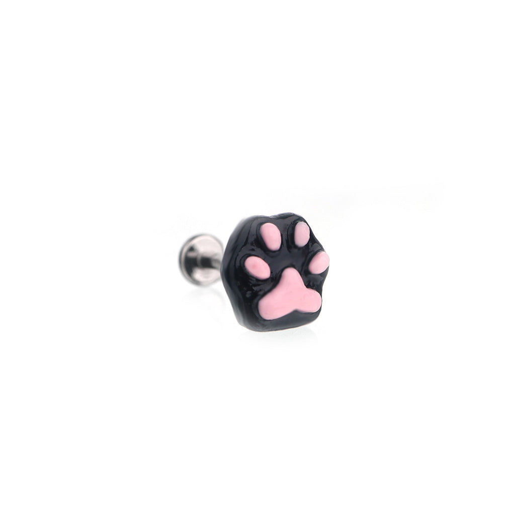 Paws & Purrs -Cute Kitten Claw Resin Flat-Back Tongue/Ear/Lip Stud - Paws & Purrs -Cute Kitten Claw Resin Flat-Back Tongue/Ear/Lip Stud - Black-Pink / 6mm by CRUXJEWELRY
