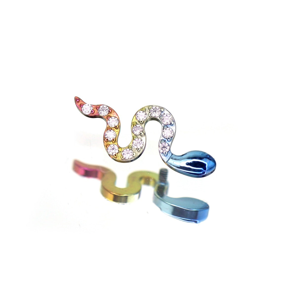 Curved Snake CZ Internally Threaded Titanium Ear Studs - Curved Snake CZ Internally Threaded Titanium Ear Studs - Sliver / 6mm by CRUXJEWELRY