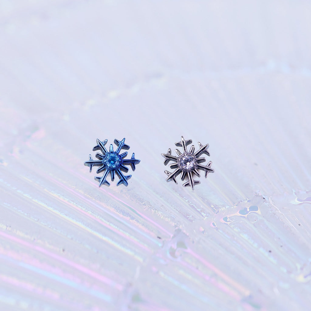 Snowflake Internally Threaded Titanium Ear Studs - Snowflake Internally Threaded Titanium Ear Studs - Blue / 6mm by CRUXJEWELRY