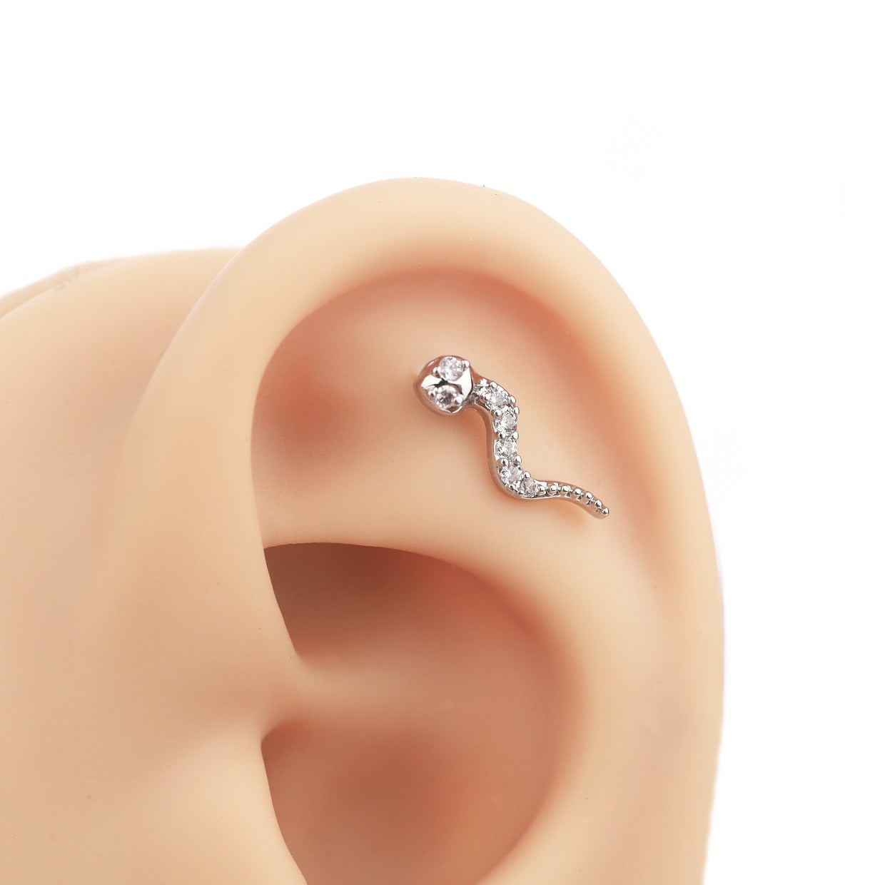 Curved Serpent CZ Stainless Steel Ear Studs - Curved Serpent CZ Stainless Steel Ear Studs - Single by CRUXJEWELRY