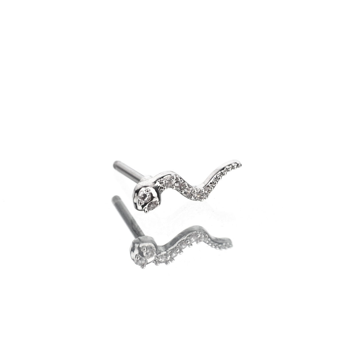 Curved Serpent CZ Stainless Steel Ear Studs - Curved Serpent CZ Stainless Steel Ear Studs - Single by CRUXJEWELRY