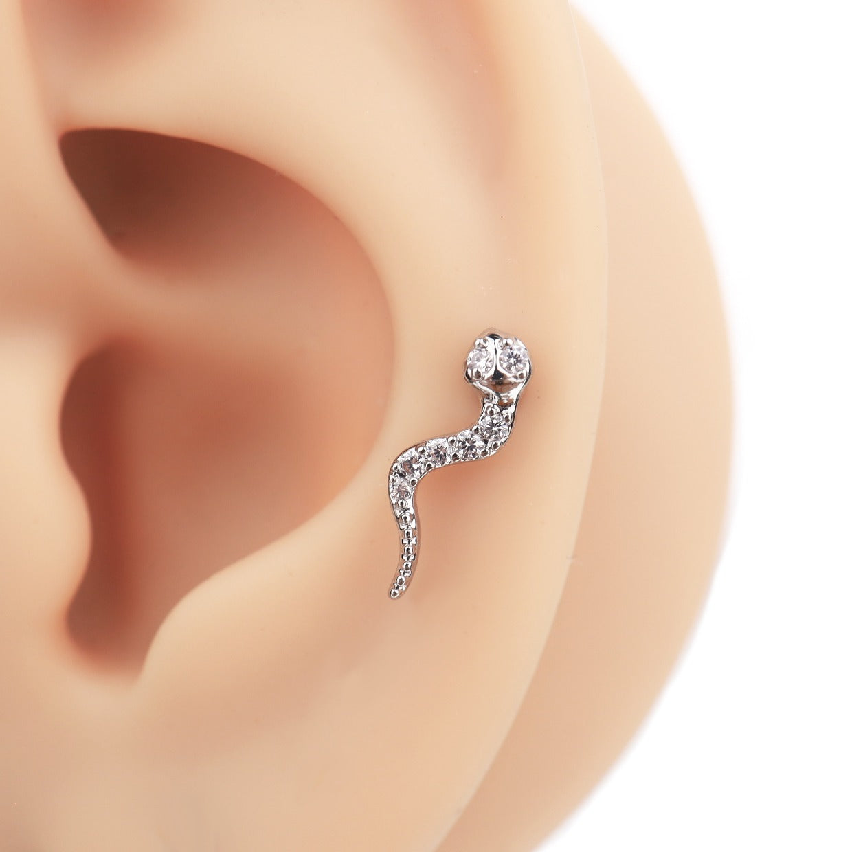 Curved Serpent CZ Stainless Steel Ear Studs - Curved Serpent CZ Stainless Steel Ear Studs - Single by CRUXJEWELRY