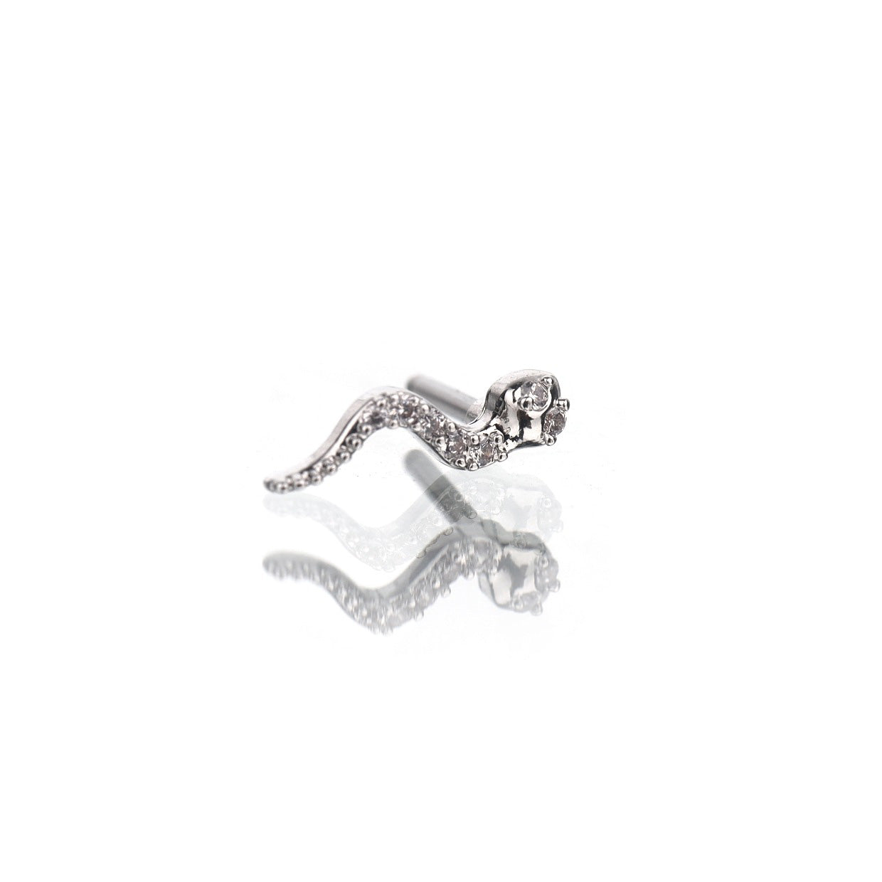 Curved Serpent CZ Stainless Steel Ear Studs - Curved Serpent CZ Stainless Steel Ear Studs - Single by CRUXJEWELRY