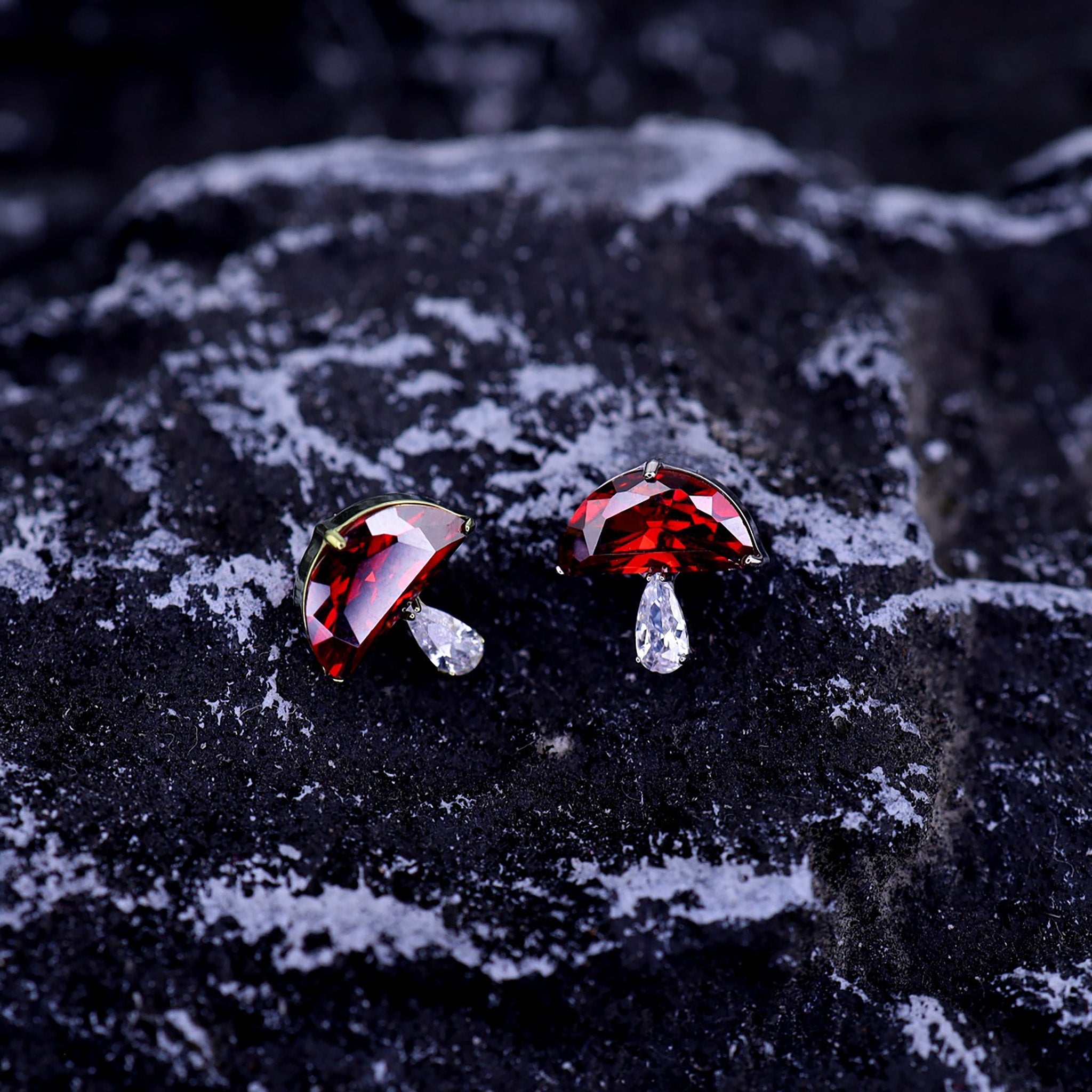 Cute Small Mushroom CZ Internally Threaded Titanium Ear Studs - Cute Small Mushroom CZ Internally Threaded Titanium Ear Studs - 6mm by CRUXJEWELRY