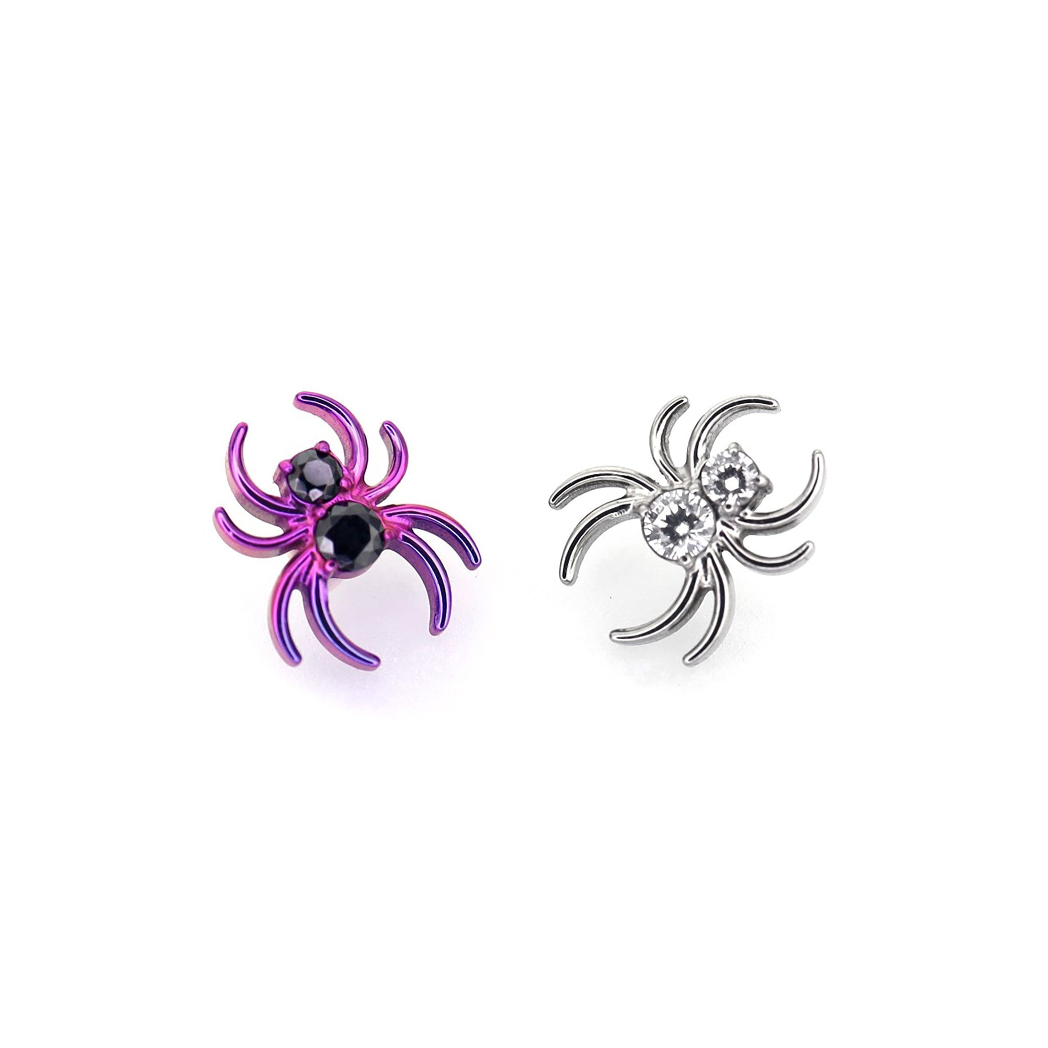 Colorful Spider Internally Threaded Titanium Ear Studs - Colorful Spider Internally Threaded Titanium Ear Studs - White / 6mm by CRUXJEWELRY