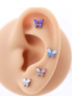 Opal Colorful Butterfly Titanium Lip Ring - Opal Colorful Butterfly Titanium Lip Ring - Pink / 6mm by CRUXJEWELRY