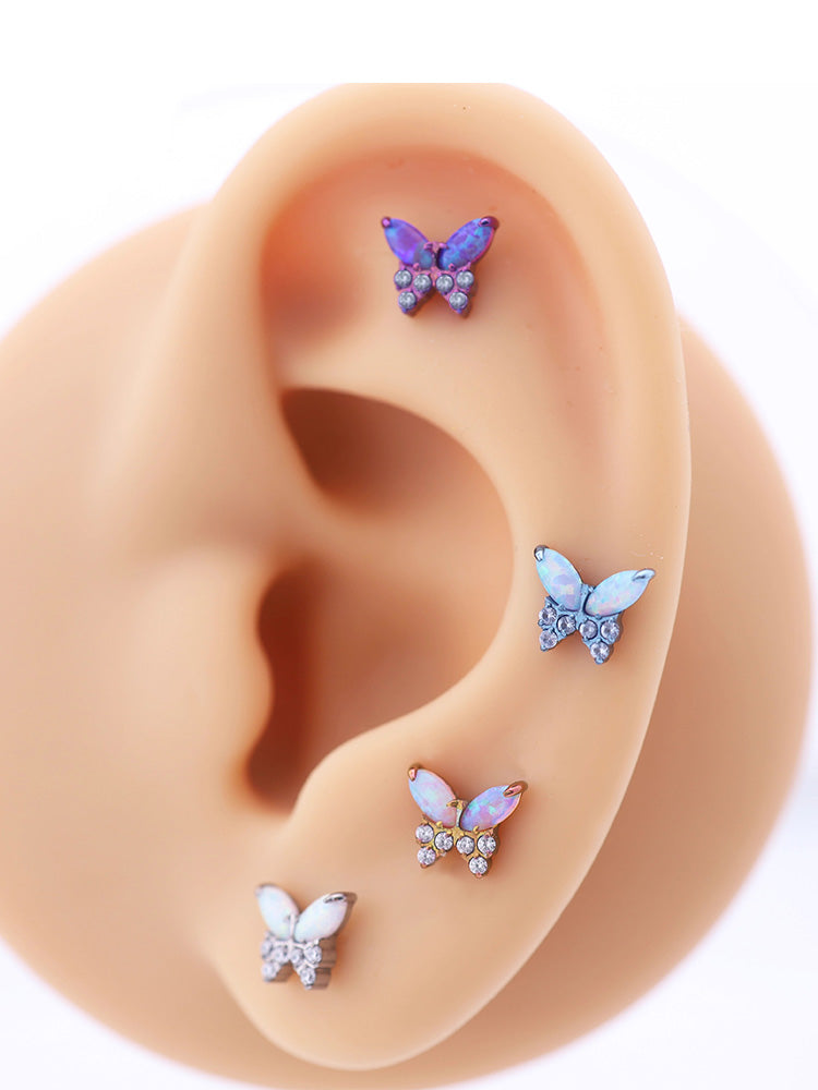 Opal Colorful Butterfly Titanium Lip Ring - Opal Colorful Butterfly Titanium Lip Ring - Pink / 6mm by CRUXJEWELRY