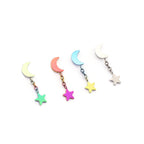 Moon & Star Dangle Titanium Ear Studs - Moon & Star Dangle Titanium Ear Studs - Blue-Yellow Gradient / 6mm by CRUXJEWELRY