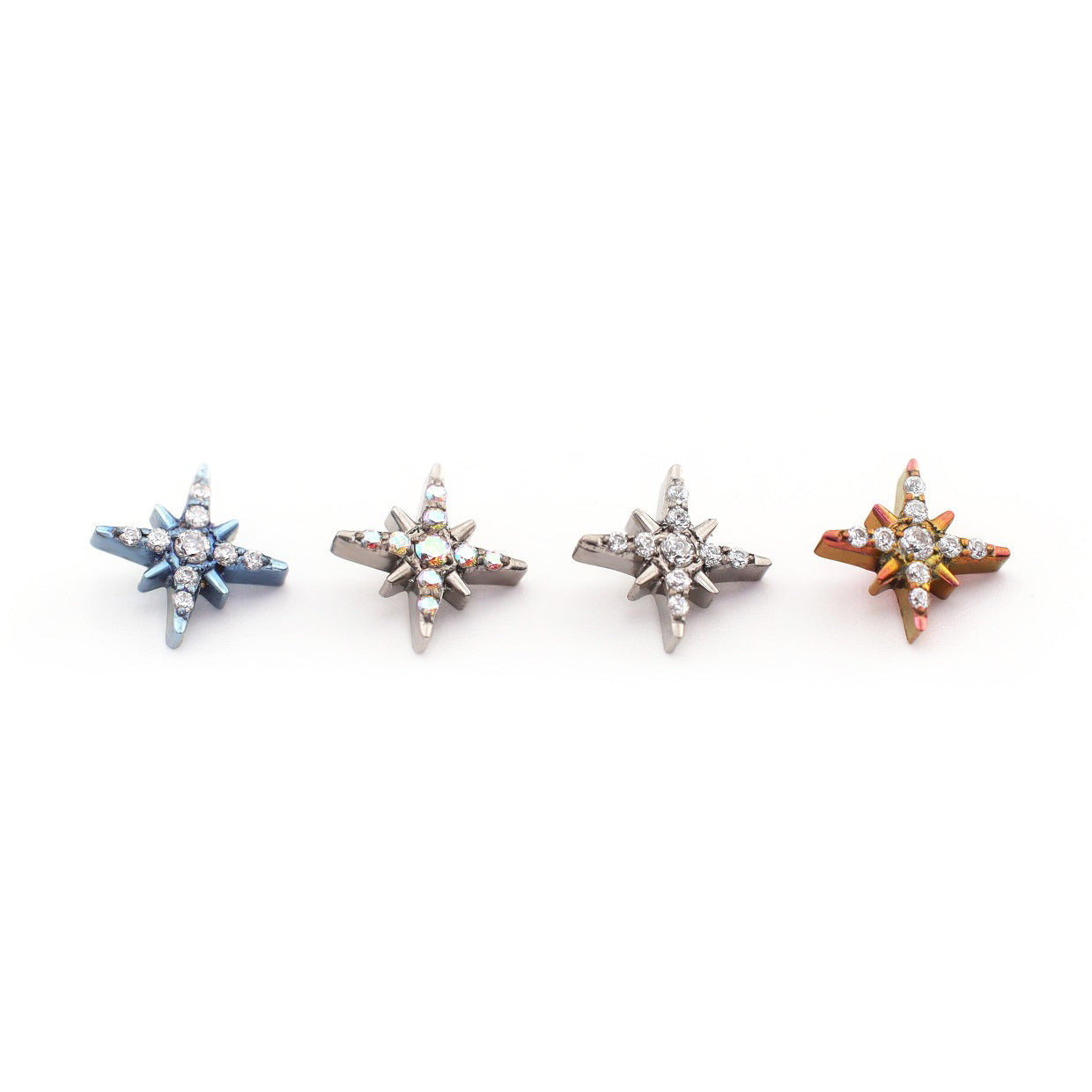 Colorful Octagram Star CZ Titanium Ear Studs - Colorful Octagram Star CZ Titanium Ear Studs - Misty Blue / 6mm by CRUXJEWELRY