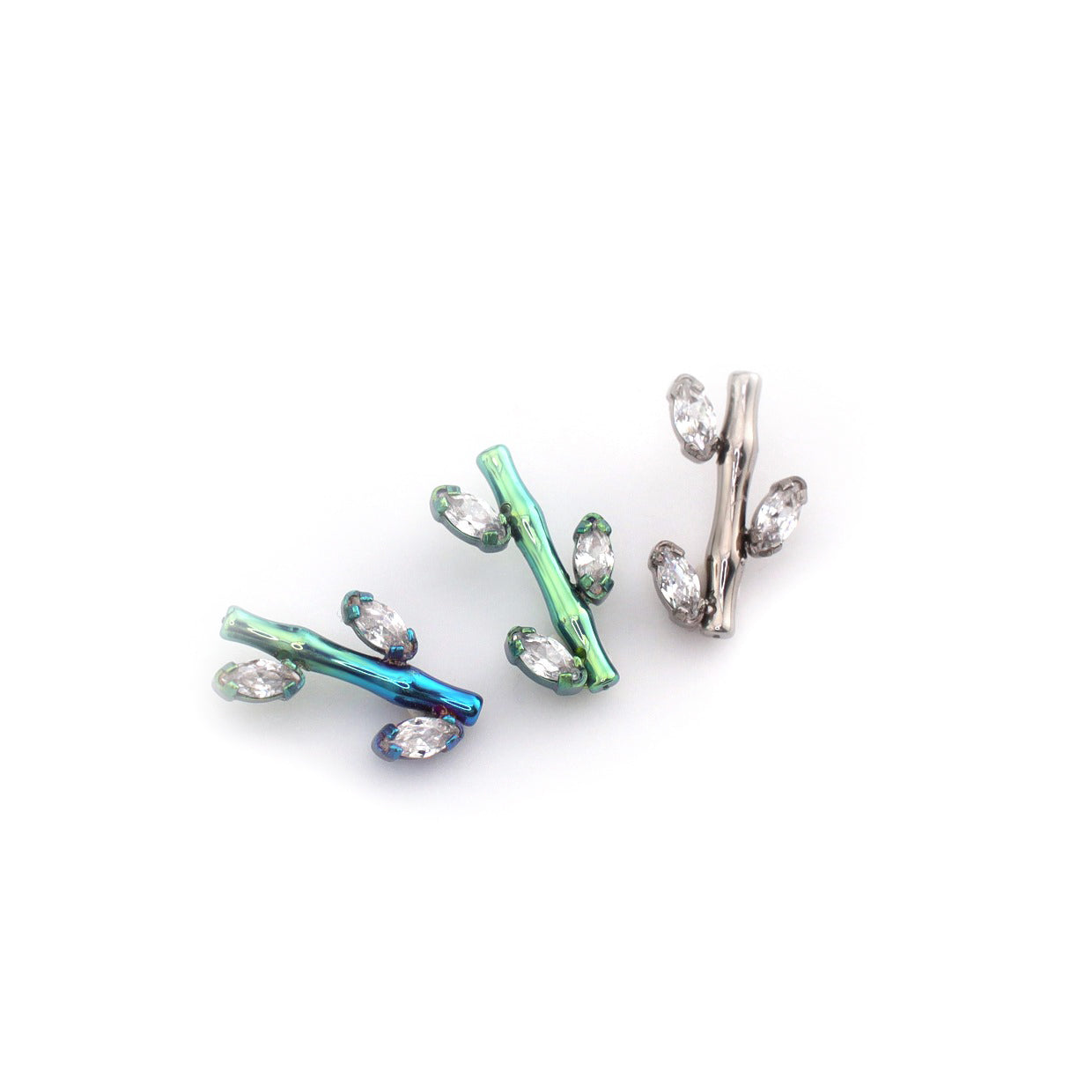CZ Bamboo Segment Internally Threaded Titanium Studs - CZ Bamboo Segment Internally Threaded Titanium Studs - Sliver / 6mm by CRUXJEWELRY
