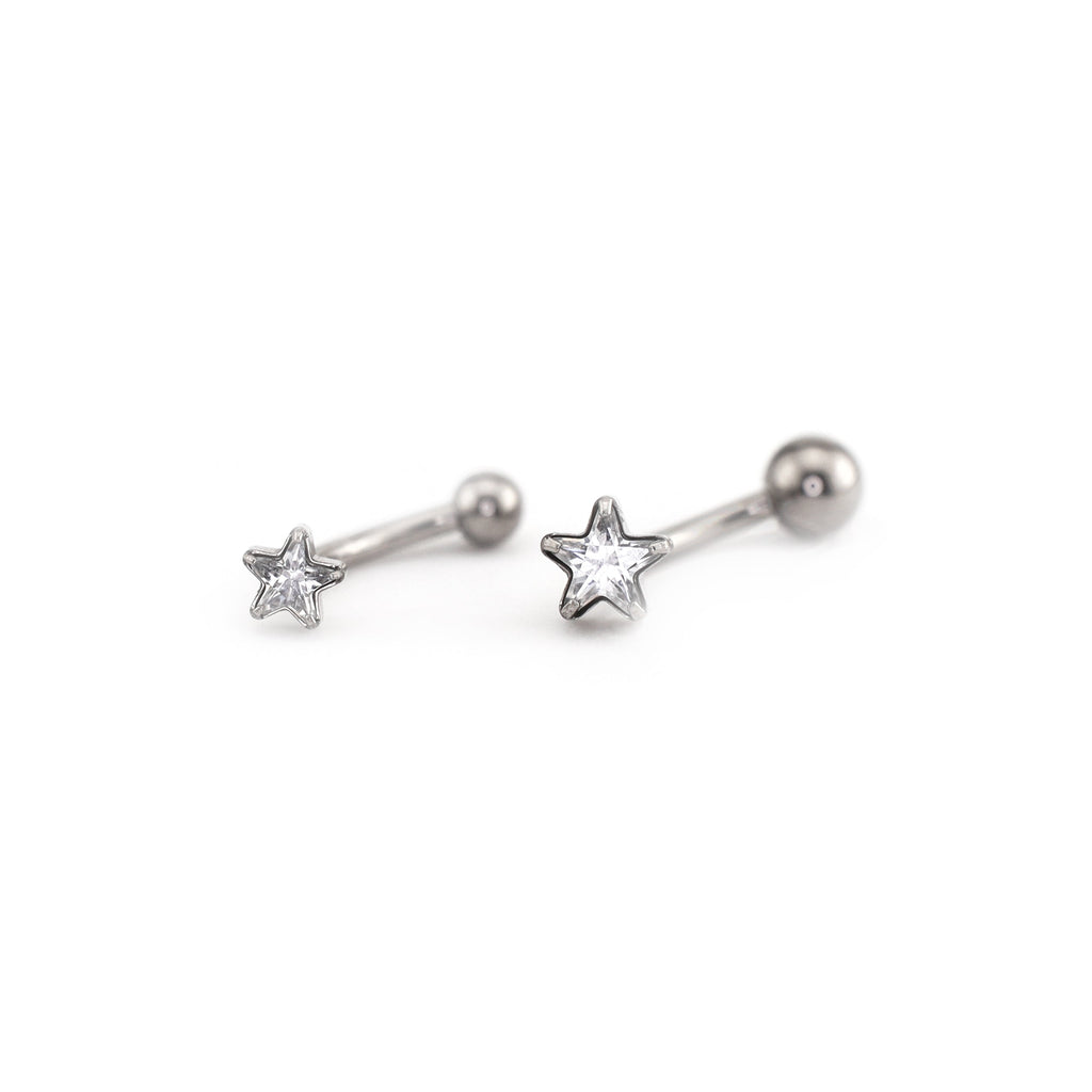 Rainbow Pentagram CZ Internally Threaded Titanium Eyebrow Stud - Rainbow Pentagram CZ Internally Threaded Titanium Eyebrow Stud - Blue / 4mm / 6mm by CRUXJEWELRY