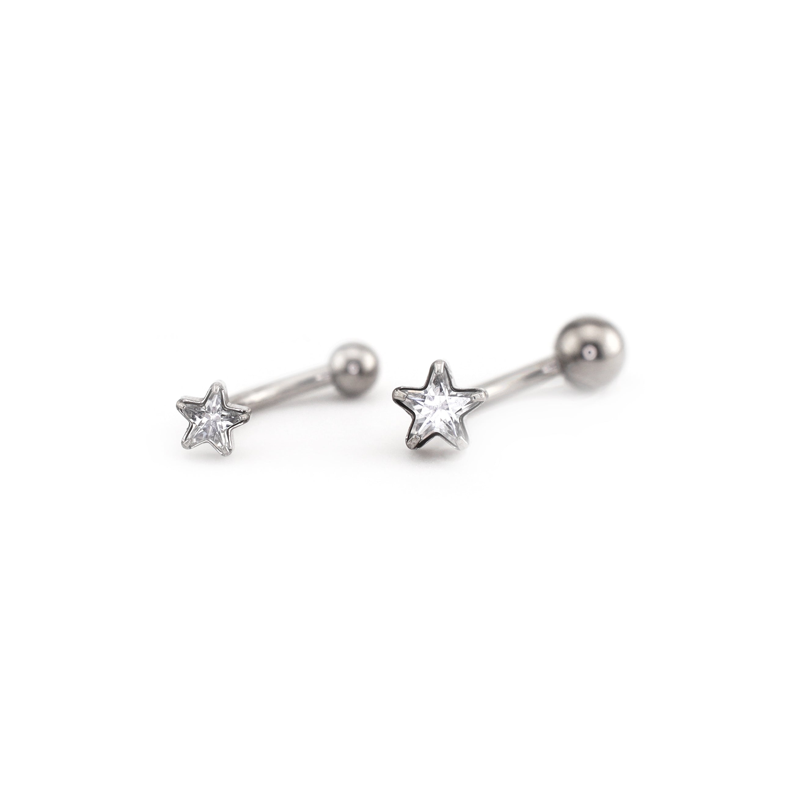 Rainbow Pentagram CZ Internally Threaded Titanium Eyebrow Stud - Rainbow Pentagram CZ Internally Threaded Titanium Eyebrow Stud - Blue / 4mm / 6mm by CRUXJEWELRY