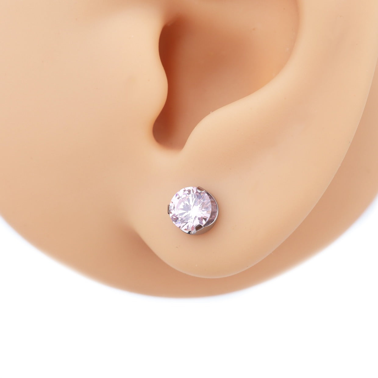 Wave Bezel-Set CZ Titanium Ear Studs - Wave Bezel-Set CZ Titanium Ear Studs - Pink / 4mm / 6mm by CRUXJEWELRY