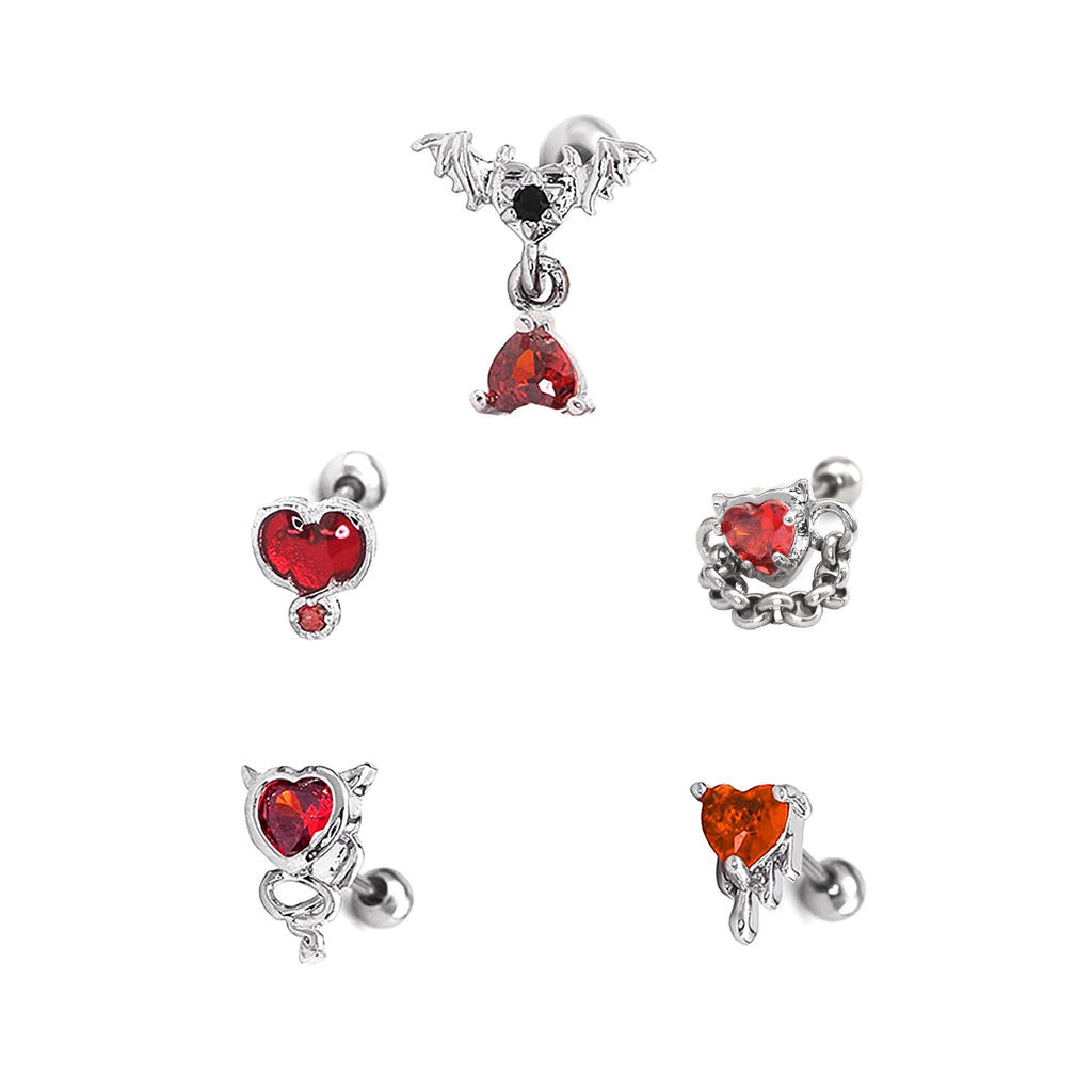 5PCS Red CZ Demon Stainless Steel Ear Studs SET - 5PCS Red CZ Demon Stainless Steel Ear Studs SET - Default Title by CRUXJEWELRY