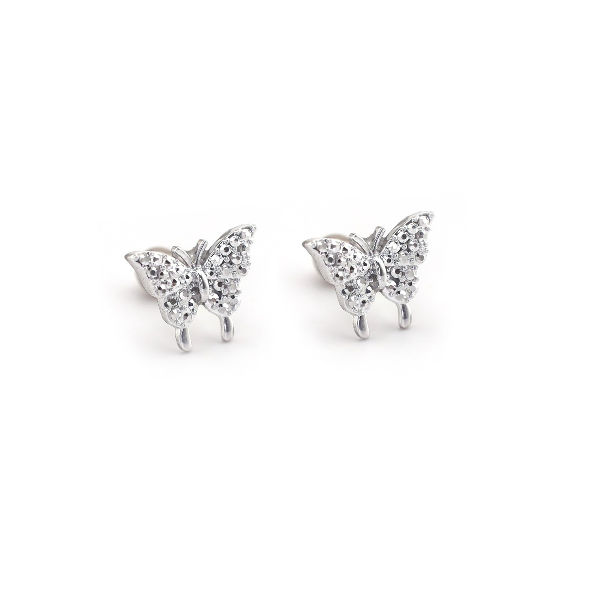 Thin Needle Micro-Pave Butterfly Stainless Steel Ear Studs - Thin Needle Micro-Pave Butterfly Stainless Steel Ear Studs - White / Set by CRUXJEWELRY