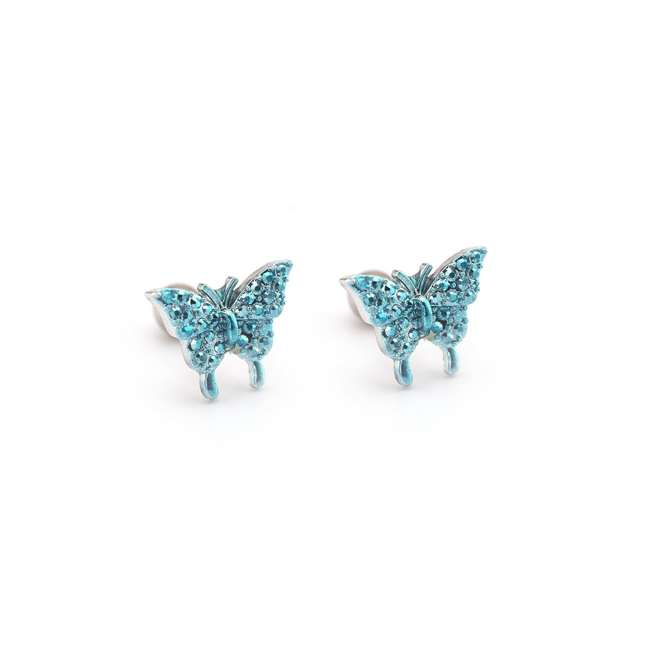 Thin Needle Micro-Pave Butterfly Stainless Steel Ear Studs - Thin Needle Micro-Pave Butterfly Stainless Steel Ear Studs - Blue / Set by CRUXJEWELRY