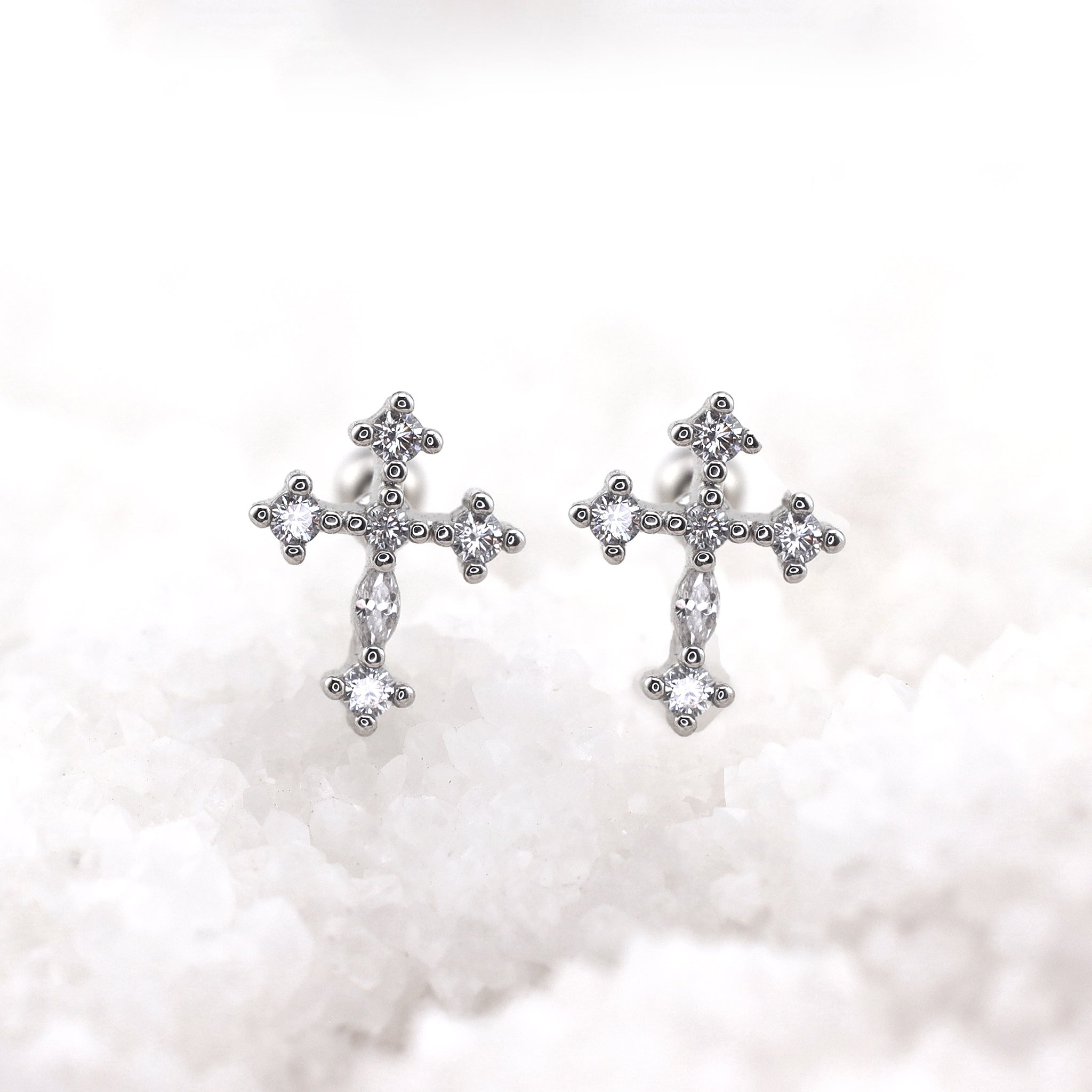 Crystal Cross Stainless Steel Ear Studs - Crystal Cross Stainless Steel Ear Studs - 0.8mm/20G by CRUXJEWELRY
