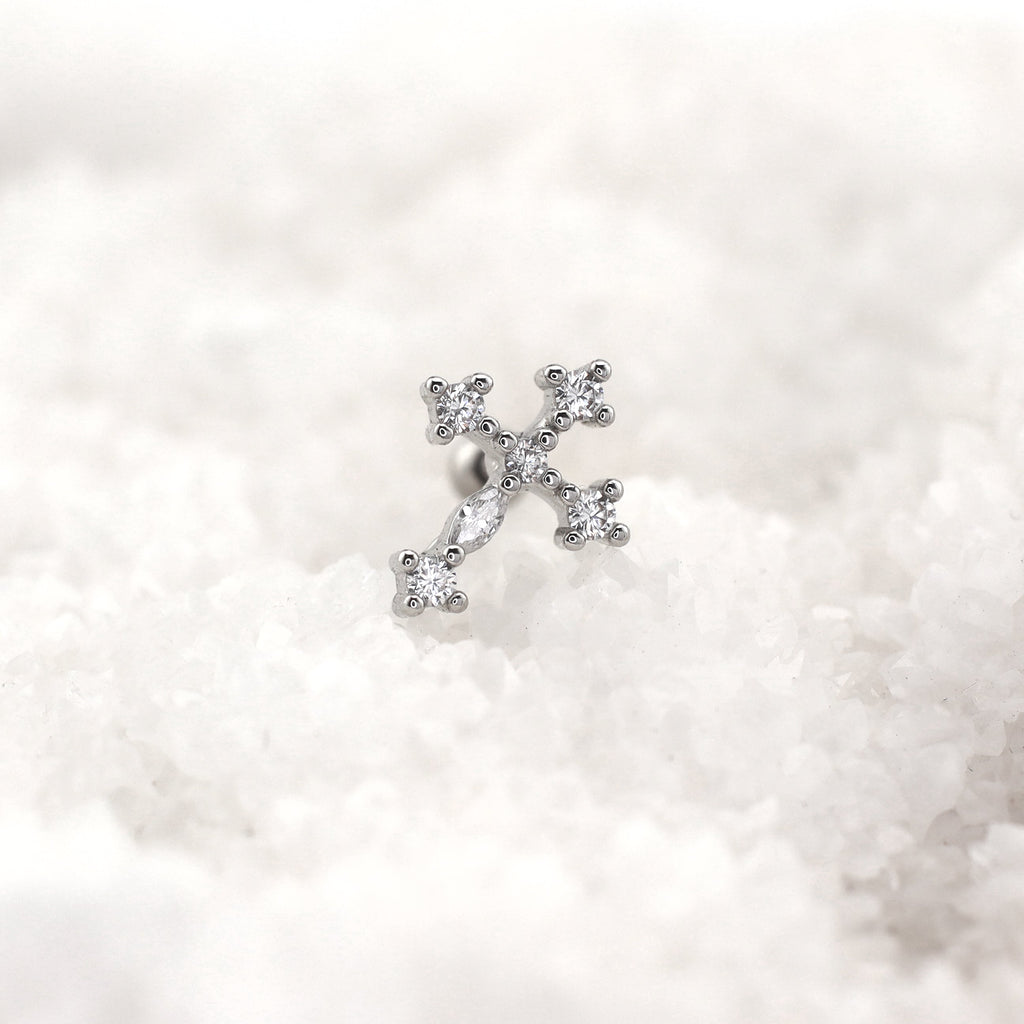 Crystal Cross Stainless Steel Ear Studs - Crystal Cross Stainless Steel Ear Studs - 0.8mm/20G by CRUXJEWELRY