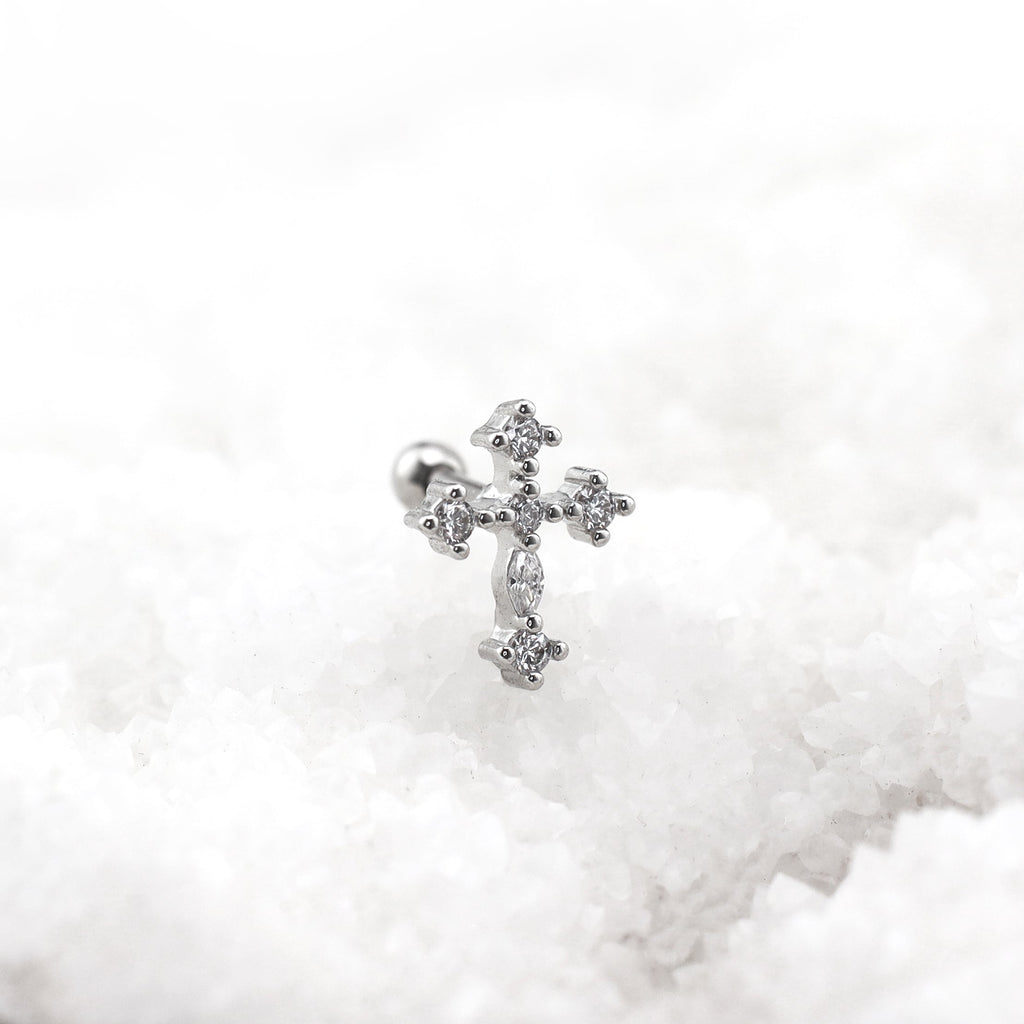 Crystal Cross Stainless Steel Ear Studs - Crystal Cross Stainless Steel Ear Studs - 0.8mm/20G by CRUXJEWELRY