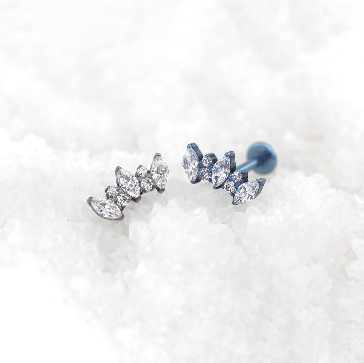 Curved Fan Marquise-Cut CZ Titanium Ear Studs - Curved Fan Marquise-Cut CZ Titanium Ear Studs - Blue / 6mm by CRUXJEWELRY
