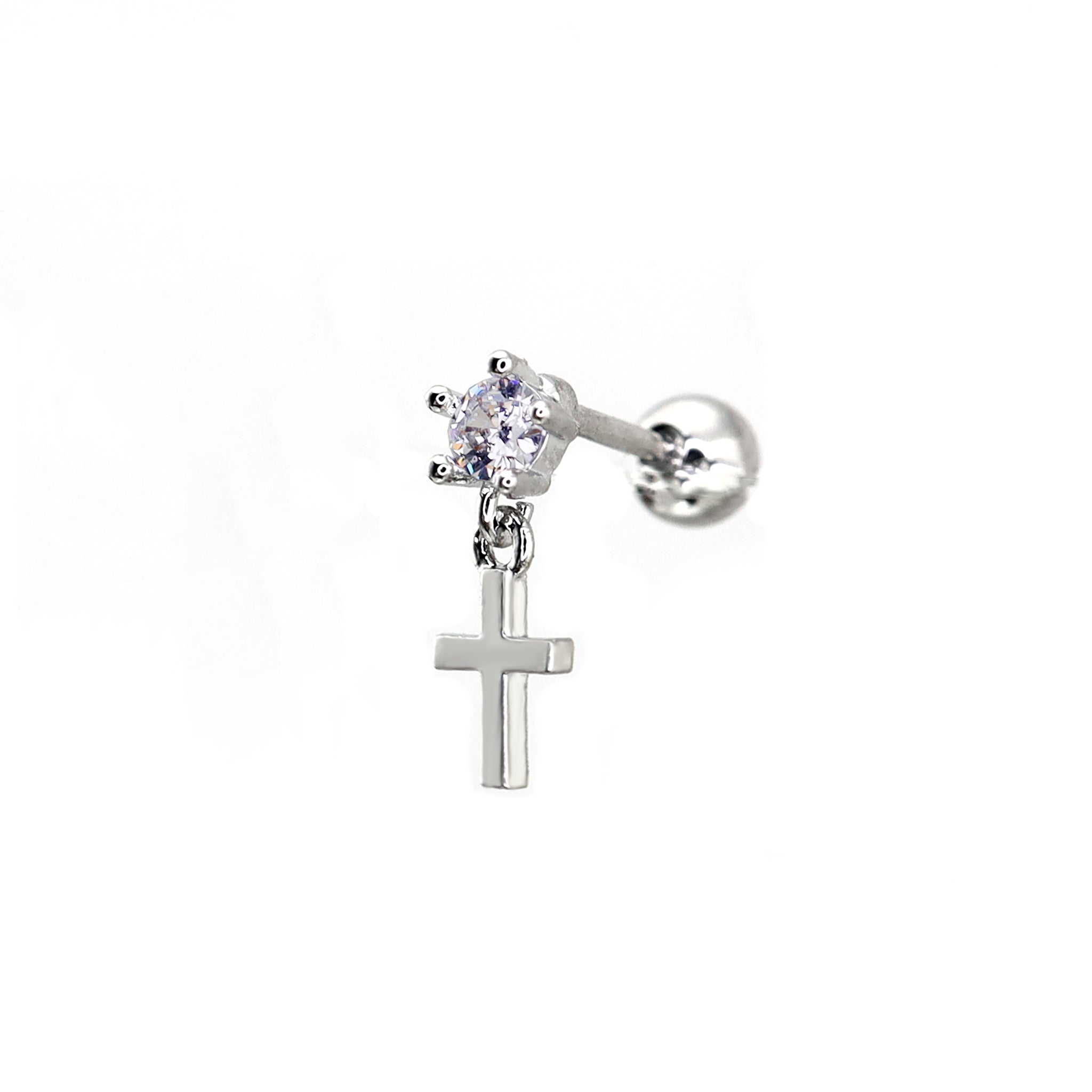 Pendant Cross CZ Stainless Steel Ear Studs - Pendant Cross CZ Stainless Steel Ear Studs - Single by CRUXJEWELRY