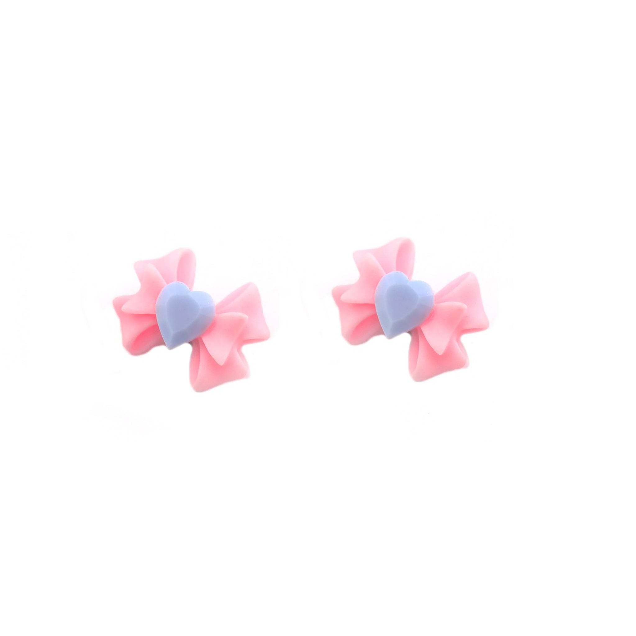 Resin Pink & Blue Contrast Heart Bow Stainless Steel Ear Studs - Resin Pink & Blue Contrast Heart Bow Stainless Steel Ear Studs - Single / 6mm by CRUXJEWELRY