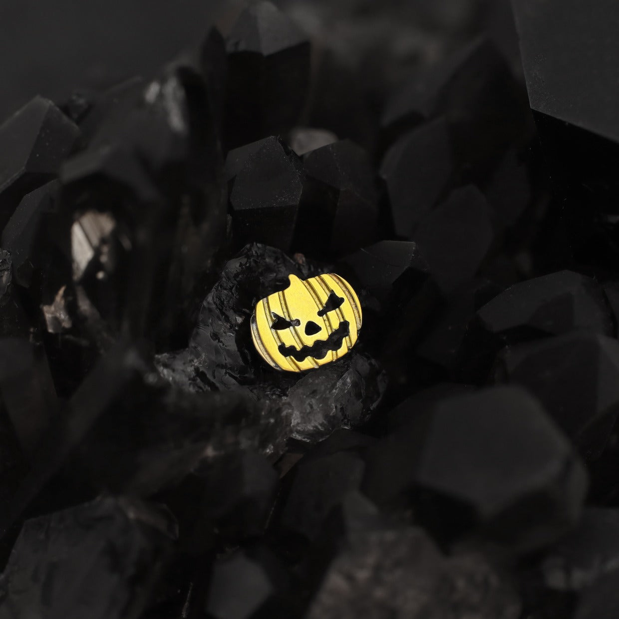 Hallowmas - Engraved Pumpkin Head Titanium Ear Studs - Hallowmas - Engraved Pumpkin Head Titanium Ear Studs - Yellow / 6mm by CRUXJEWELRY