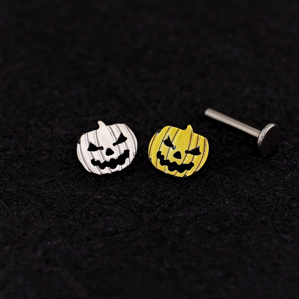 Hallowmas - Engraved Pumpkin Head Titanium Ear Studs - Hallowmas - Engraved Pumpkin Head Titanium Ear Studs - Yellow / 6mm by CRUXJEWELRY