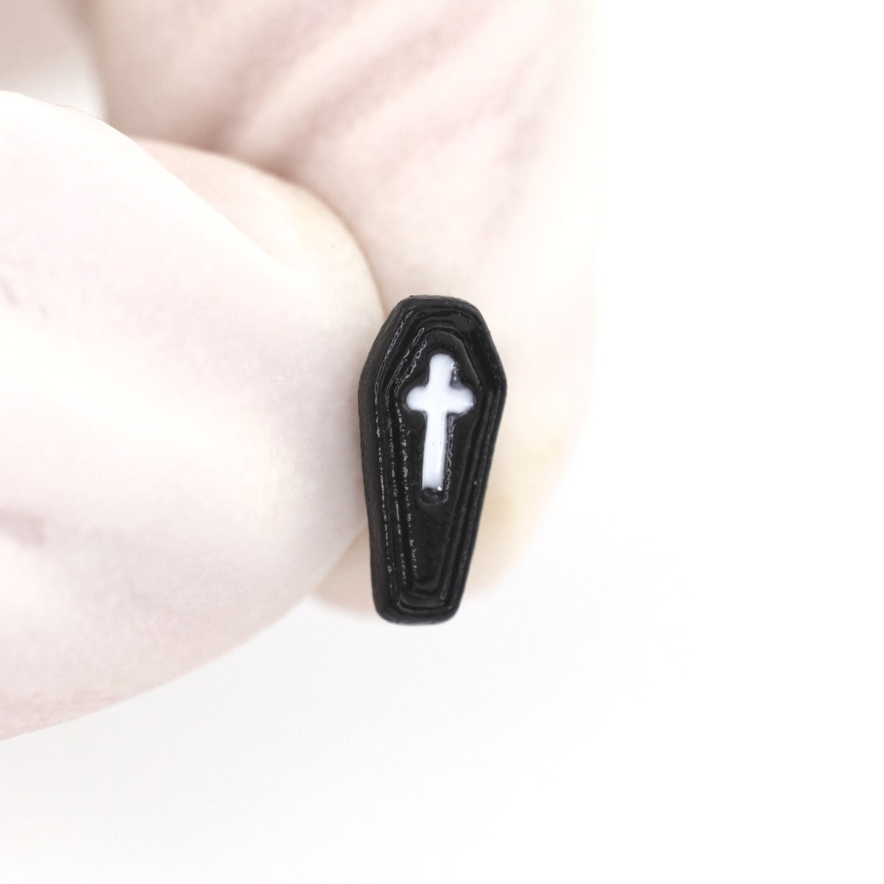Hallowmas - Gothic Resin Cross Coffin Stainless Steel Ear Studs - Hallowmas - Gothic Resin Cross Coffin Stainless Steel Ear Studs - Black / 6mm by CRUXJEWELRY